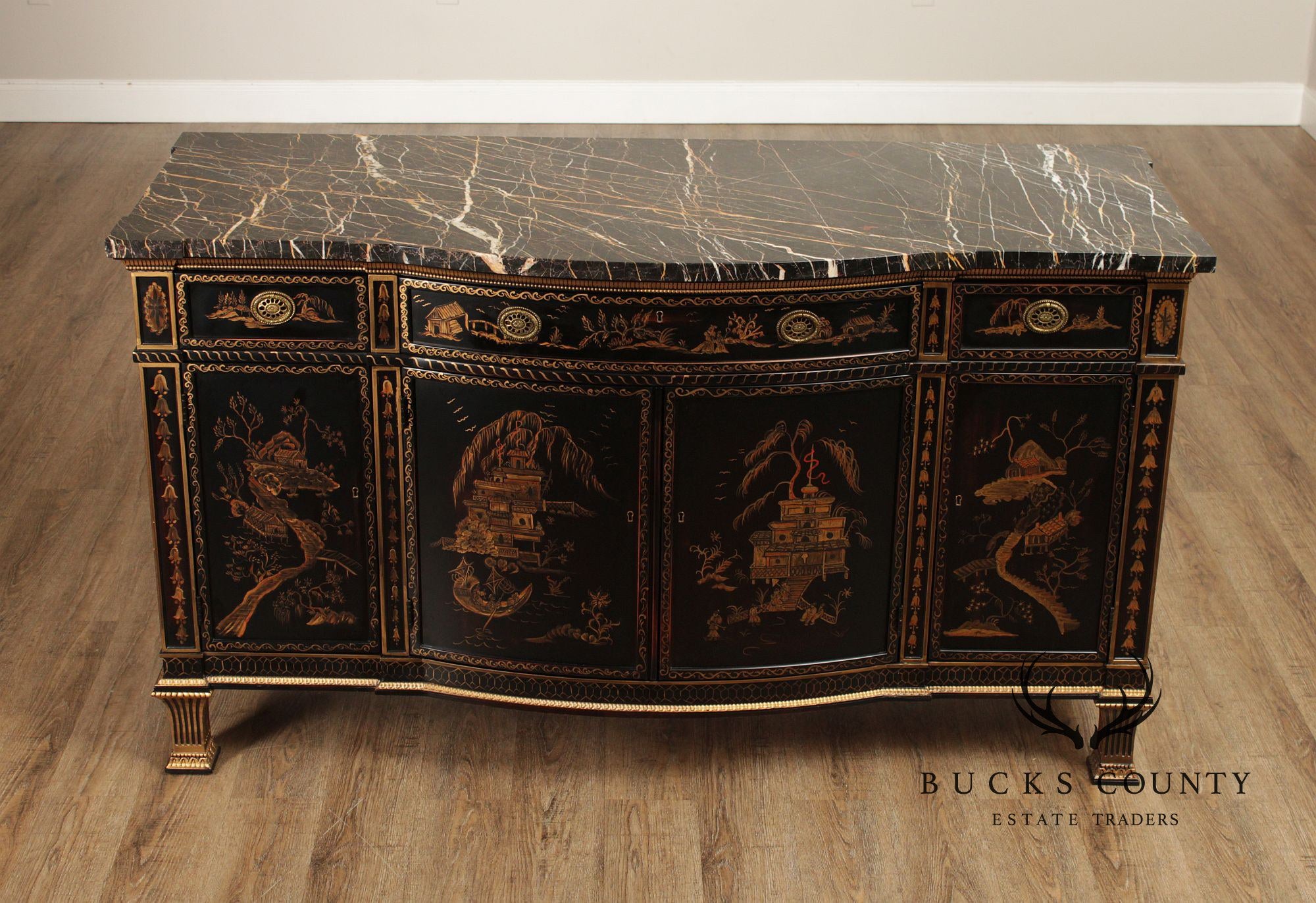 EJ Victor Newport Historic Collection Chinoiserie Marble Top Sideboard