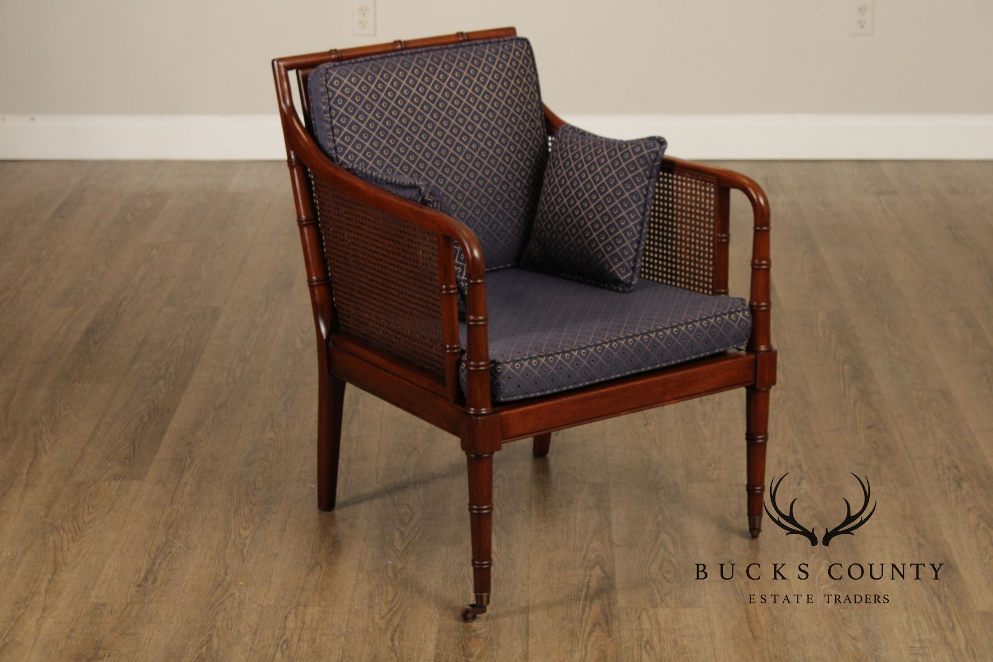 Hickory Chair Faux Bamboo and Caned Armchair and Ottoman