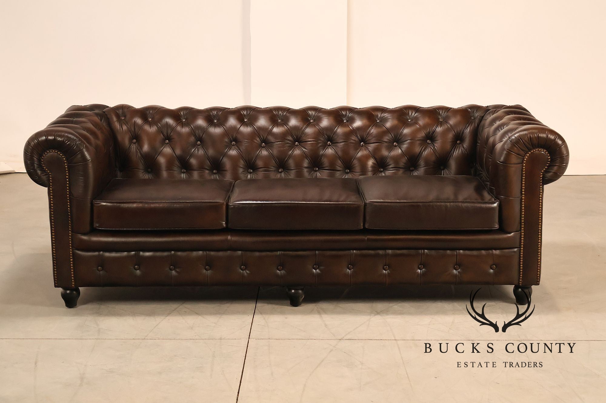 Chesterfield Style 7 Foot Espresso Brown Tufted Leather Sofa