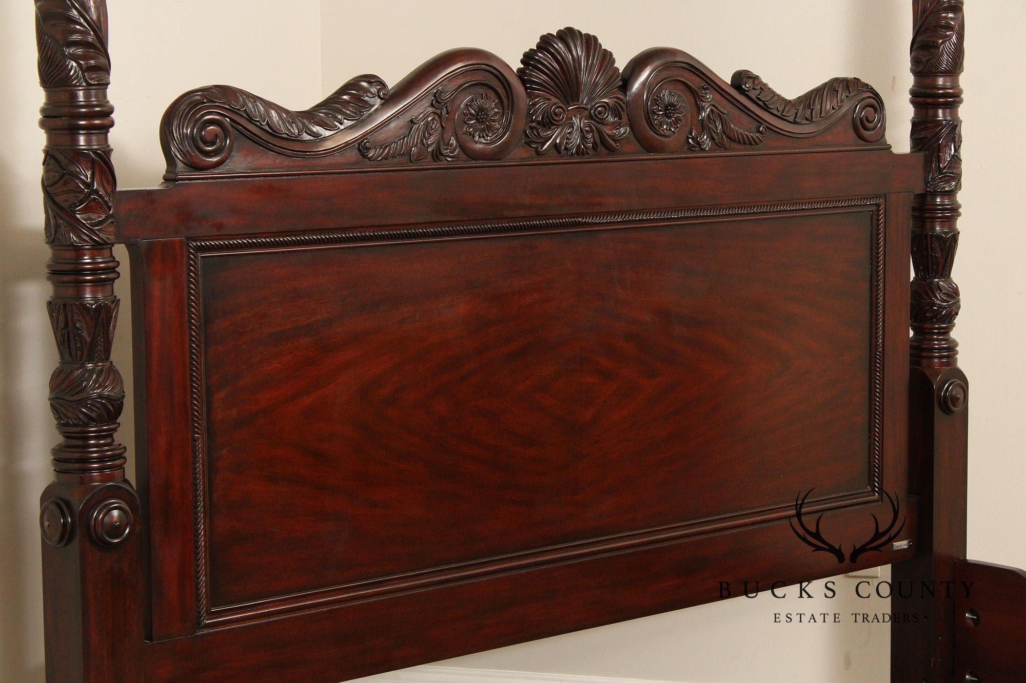 Ralph Lauren Carved Mahogany King Size Safari Poster Bed