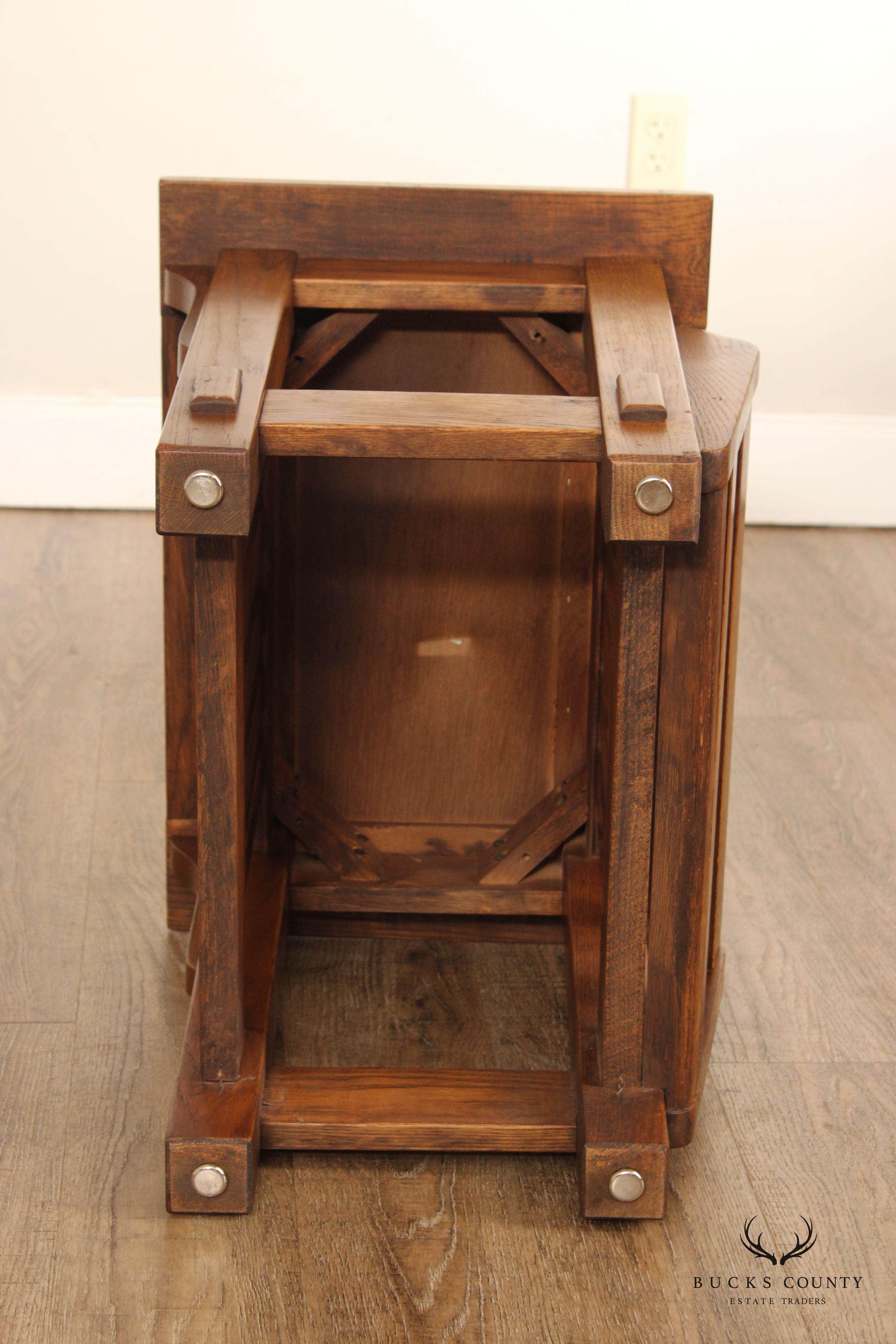 Arts & Crafts Style Oak Side Table and Magazine Rack