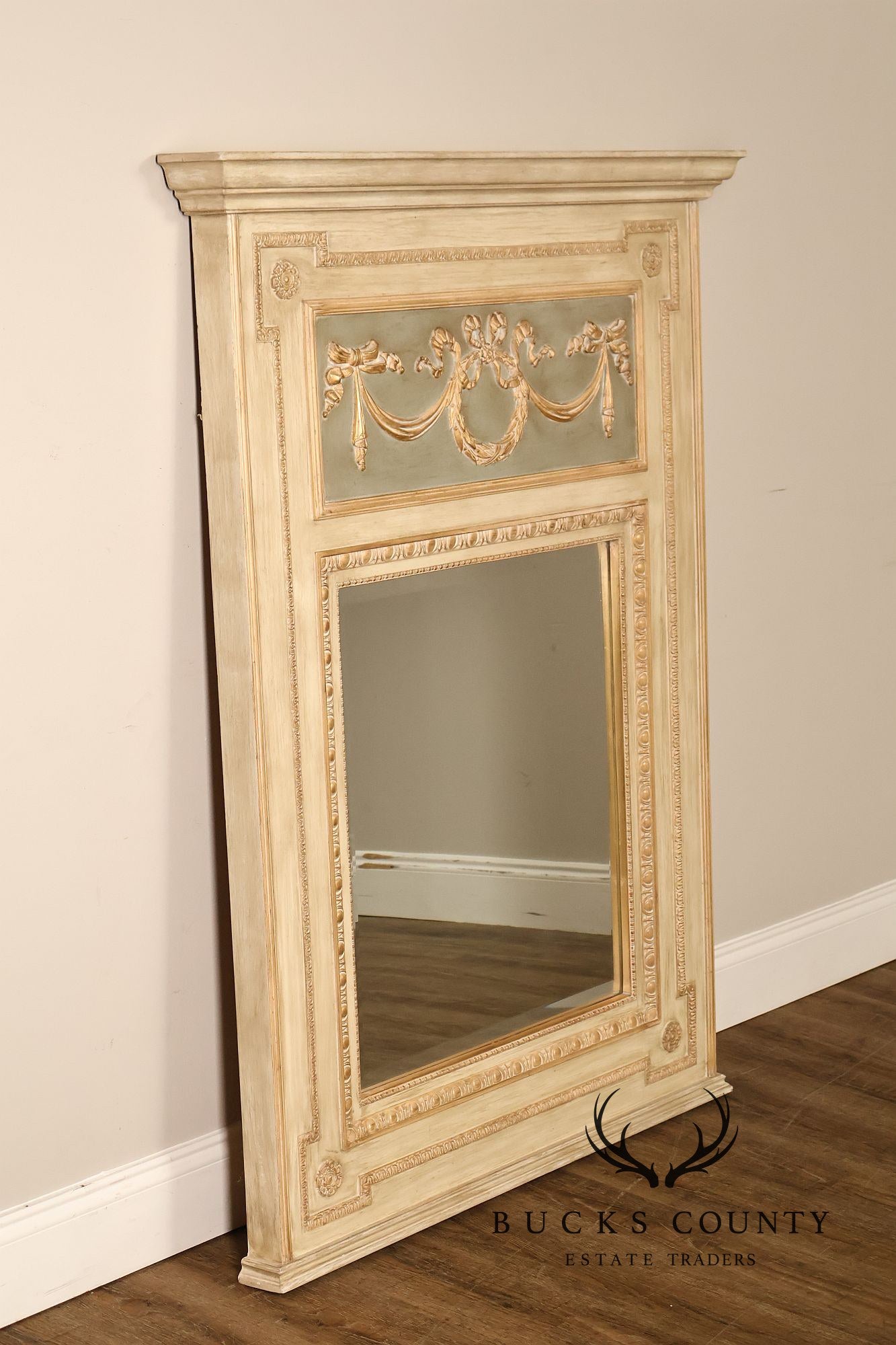 French Neoclassical Style Distress Painted Trumeau Mirror