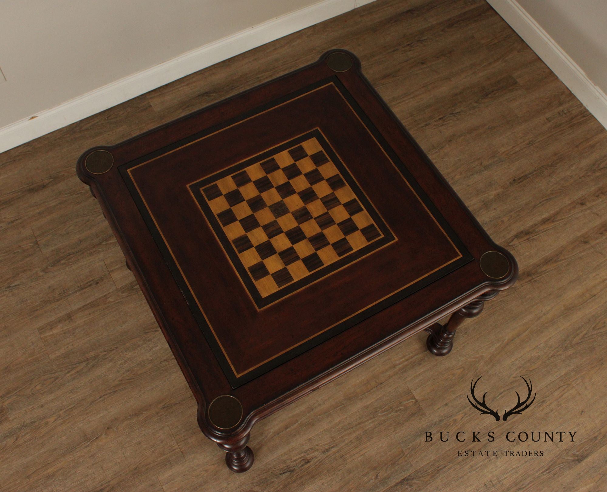Jacobean Style Leather Top Dark Cherry Games Table