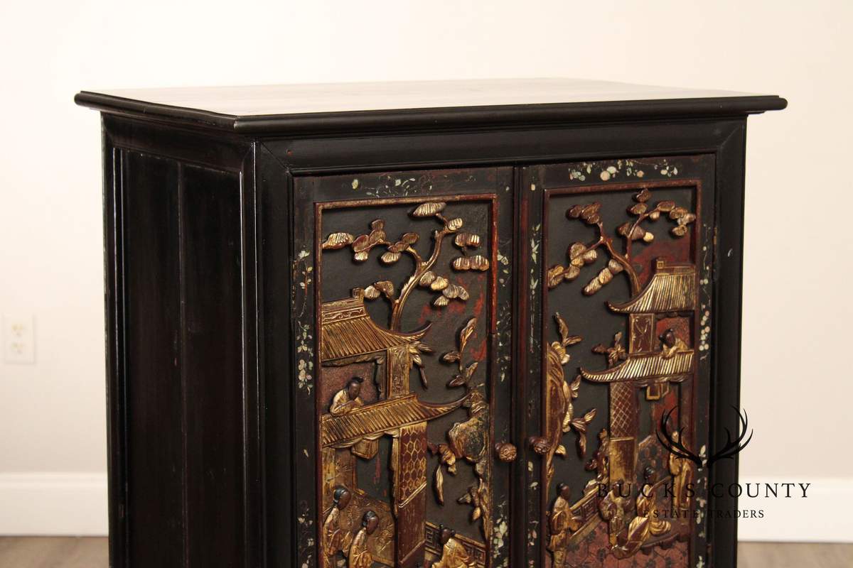 Chinese Export Style Carved Lacquer Cabinet