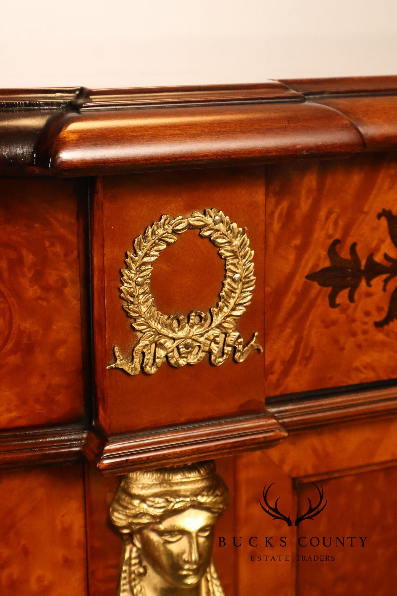 Rho Mobili D'Epoca Neoclassical Burl Wood Marquetry Inlaid Sideboard
