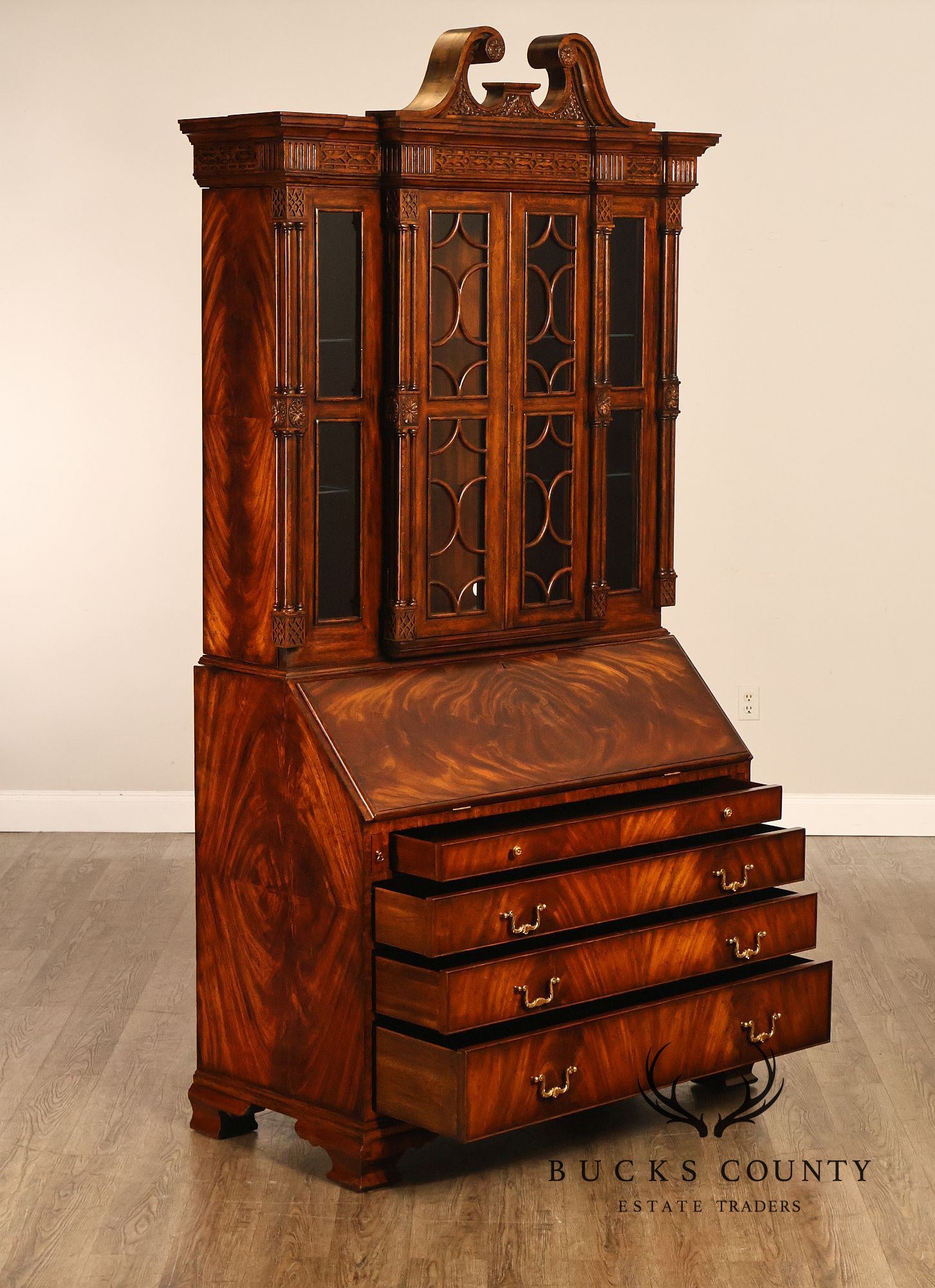Maitland Smith Georgian Style Mahogany Secretary Bookcase