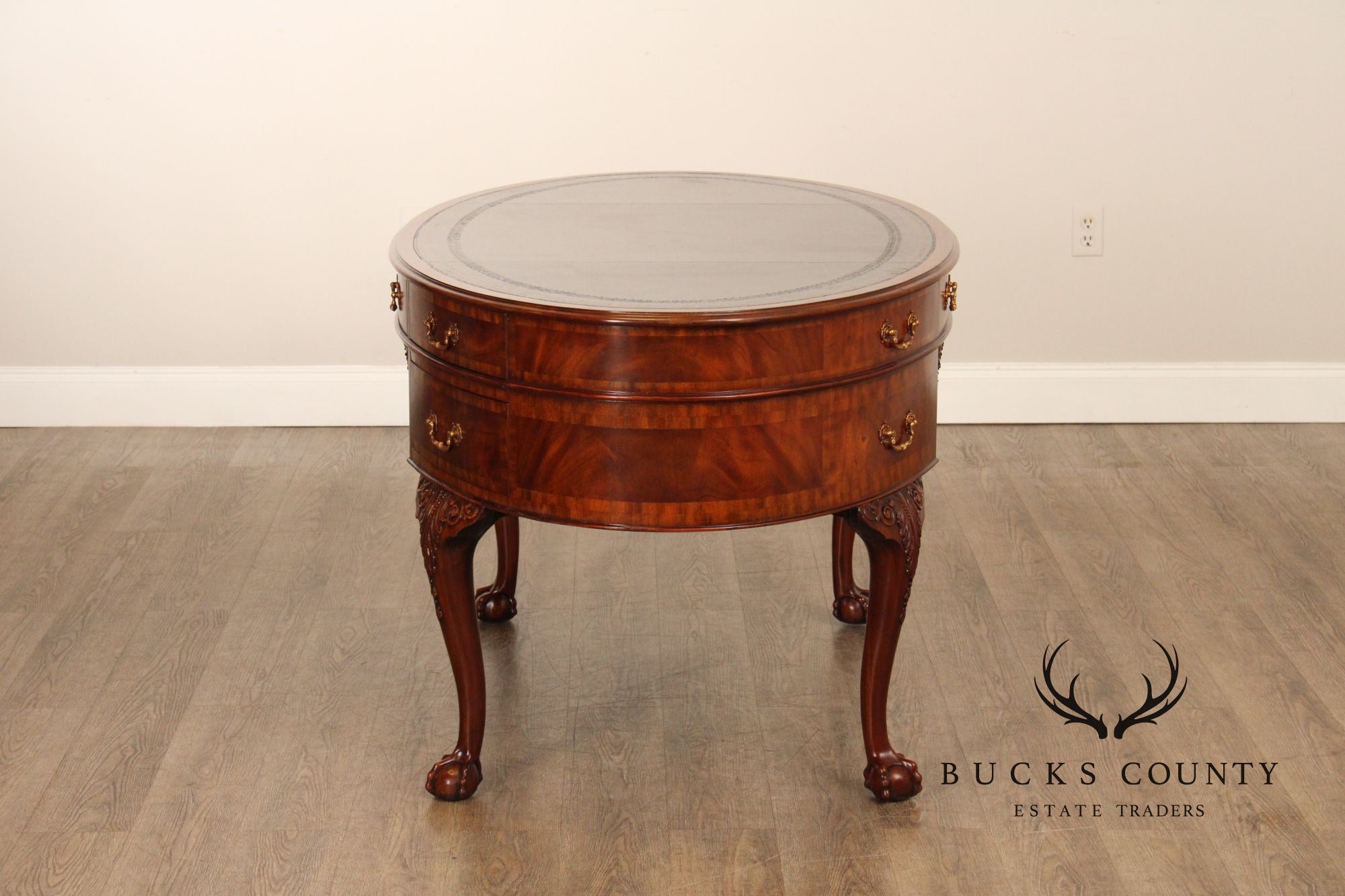 Maitland Smith Georgian Style Leather Top Mahogany Oval Desk