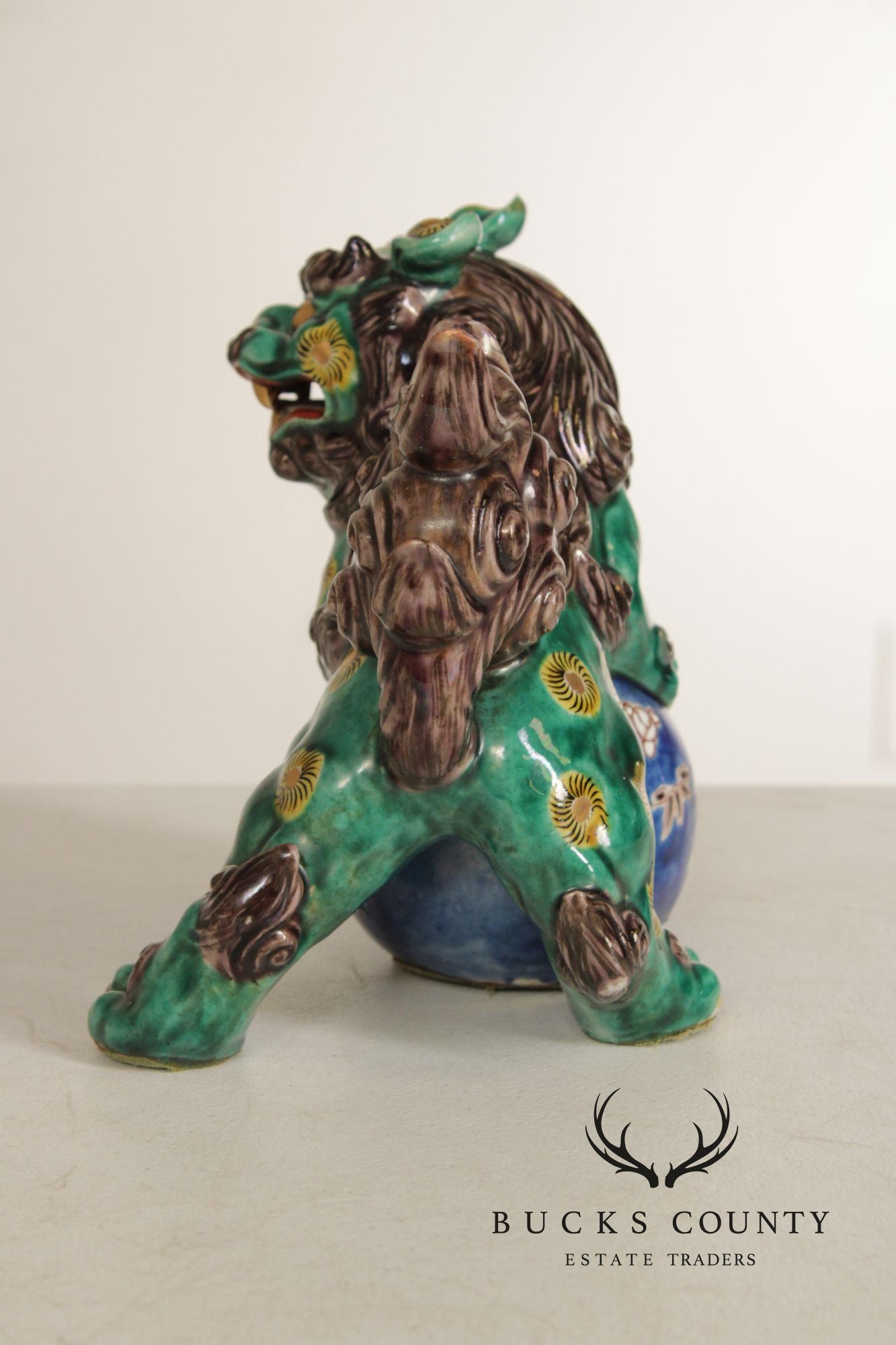 Vintage Chinese Pair of Painted Porcelain Foo Dogs