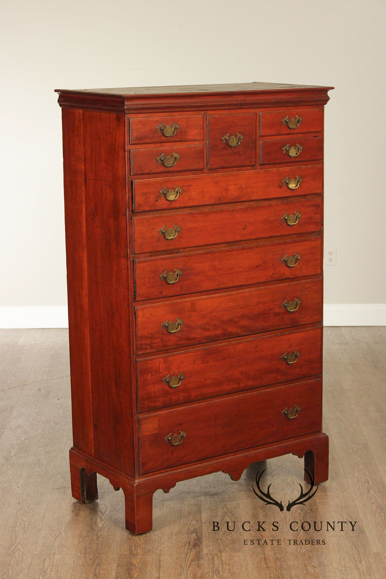 Antique American Chippendale Period Cherry Tall Chest Of Drawers
