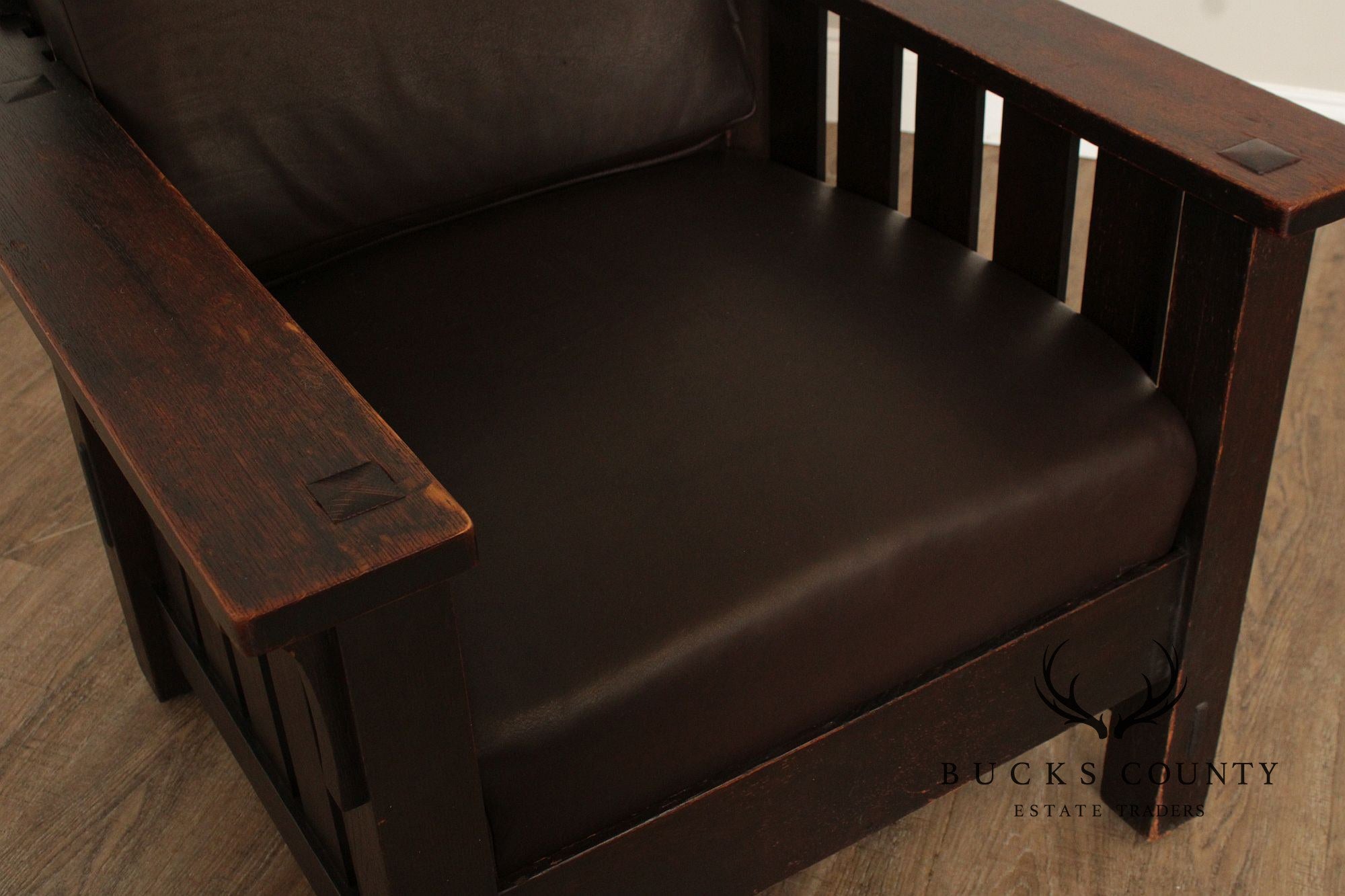 L & JG Stickley Antique Mission Oak and Leather Morris Chair