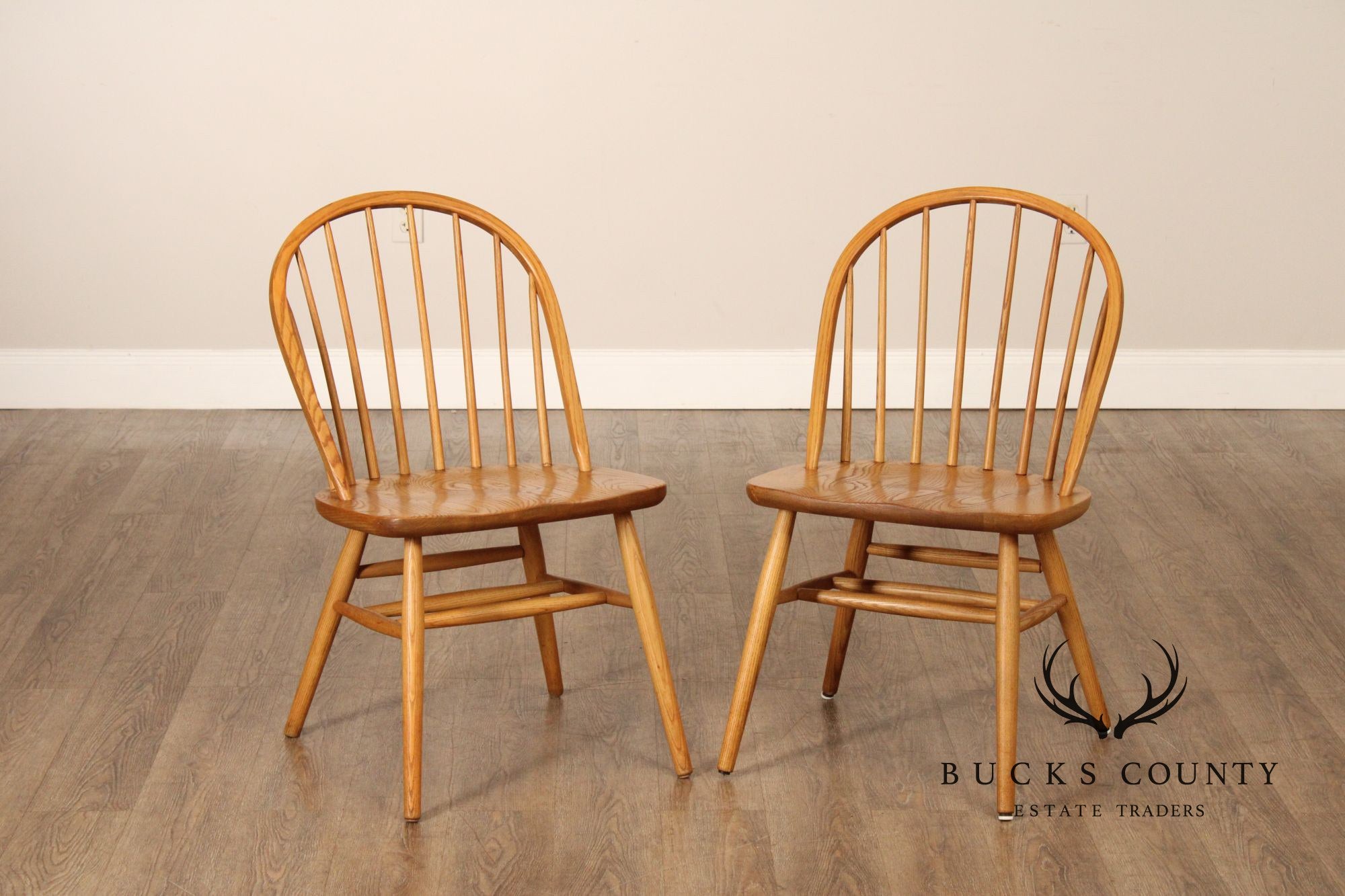 Claud Bunyard For Nichols & Stone Pair of Oak Windsor Side Chairs