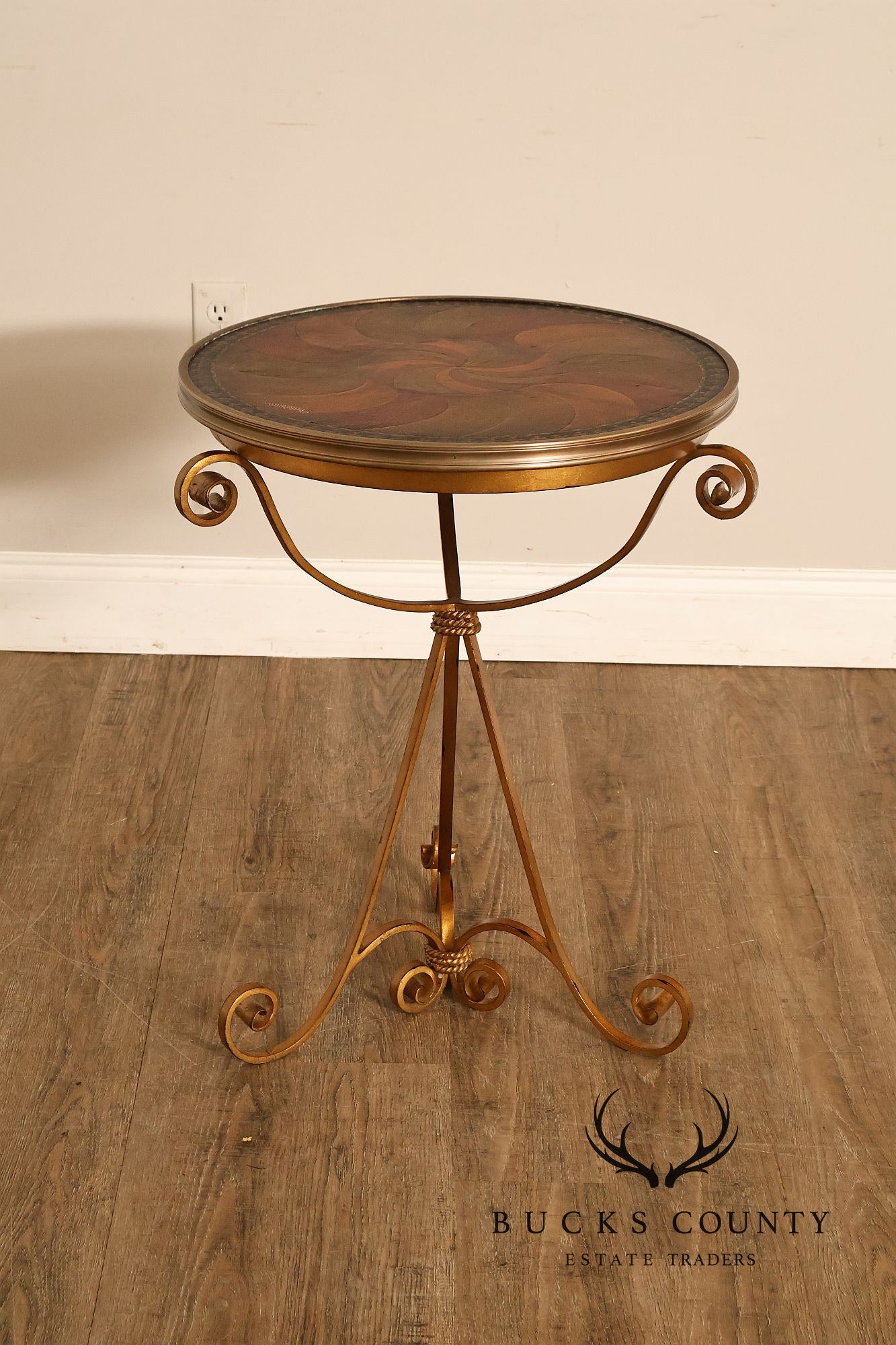 Theodore Alexander Decorative Swirl Accent Table with Metal Scroll Base