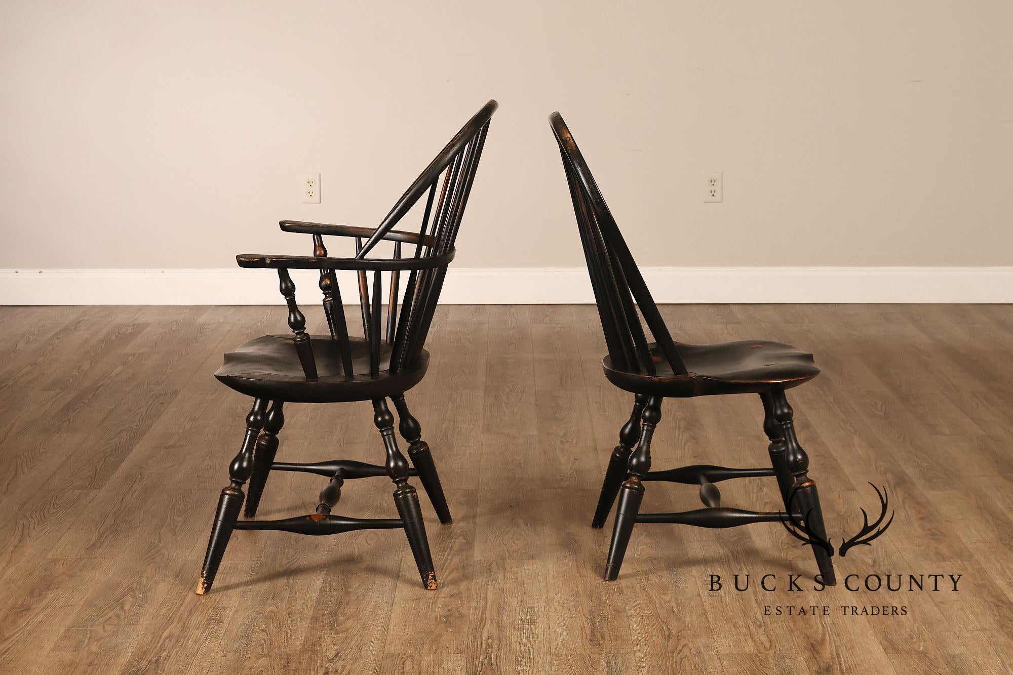 Richard Grell Set of Four Distress Painted Windsor Chairs