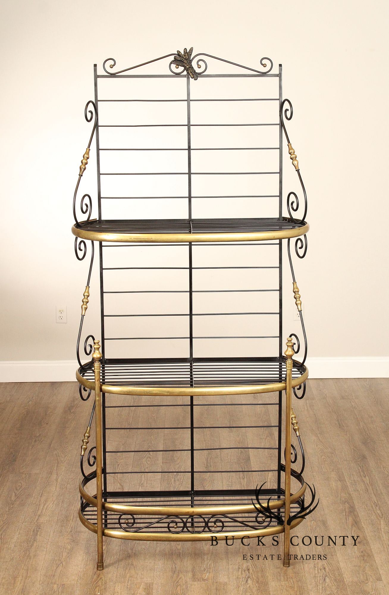 French Country Style Wrought Iron And Brass Baker's Rack