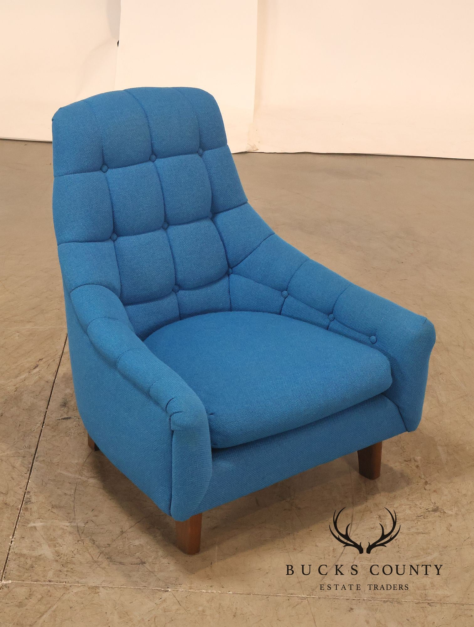 Vintage Schnadig Mid Century Modern Blue Upholstered Tufted Lounge Chair