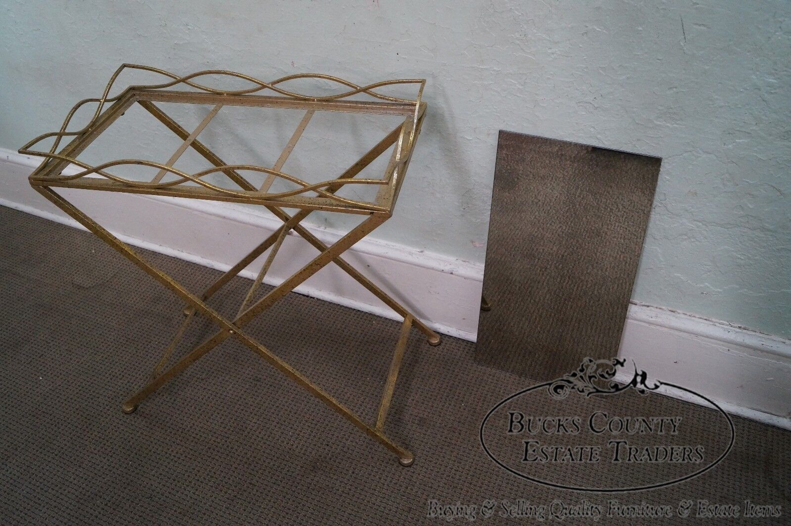 Regency Style Gilt Metal Mirror Top Serving Table