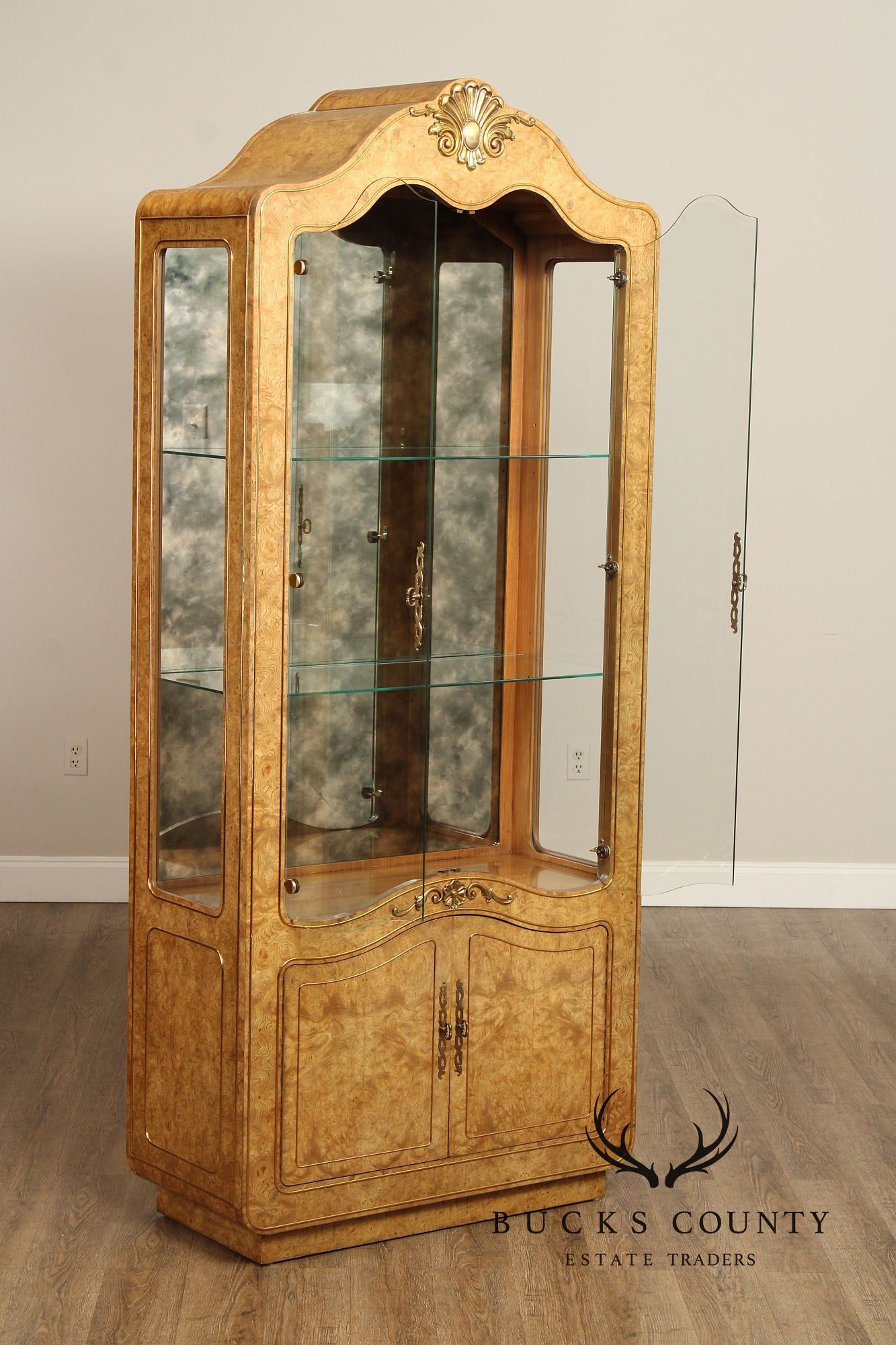 Mastercraft French Style Burl Wood Display Cabinet