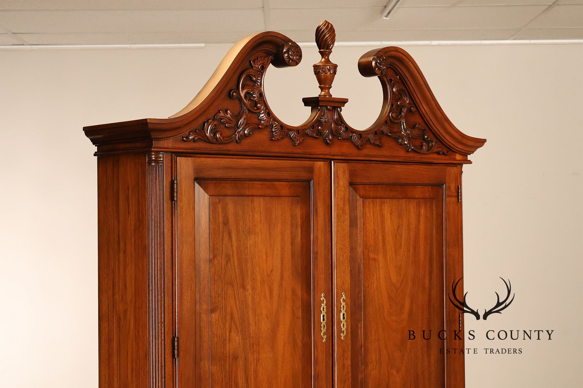 HENKEL HARRIS CHIPPENDALE STYLE TWO PART BLACK WALNUT BLIND DOOR SECRETARY DESK