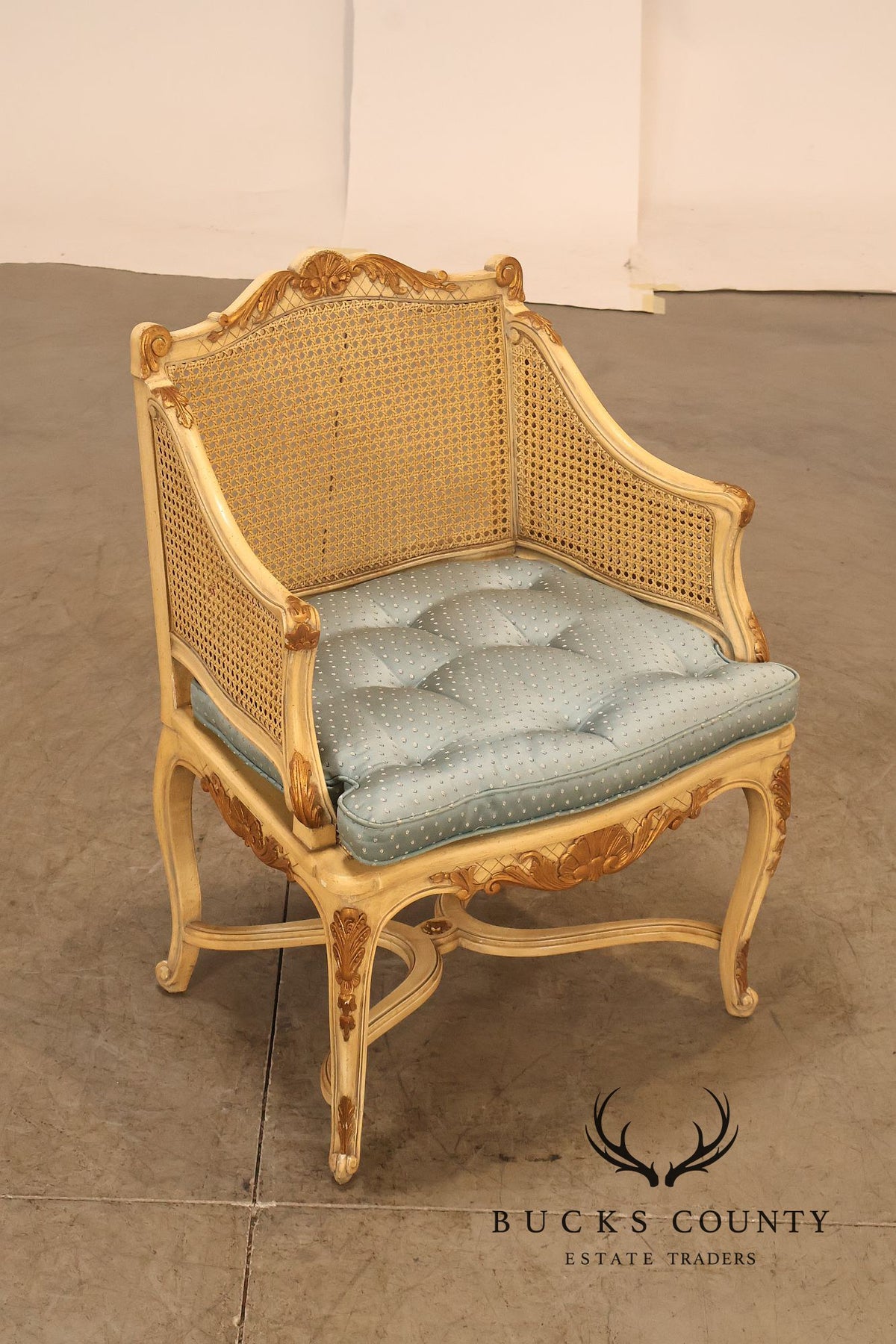 French Regency Pair of Caned Bergere Armchairs