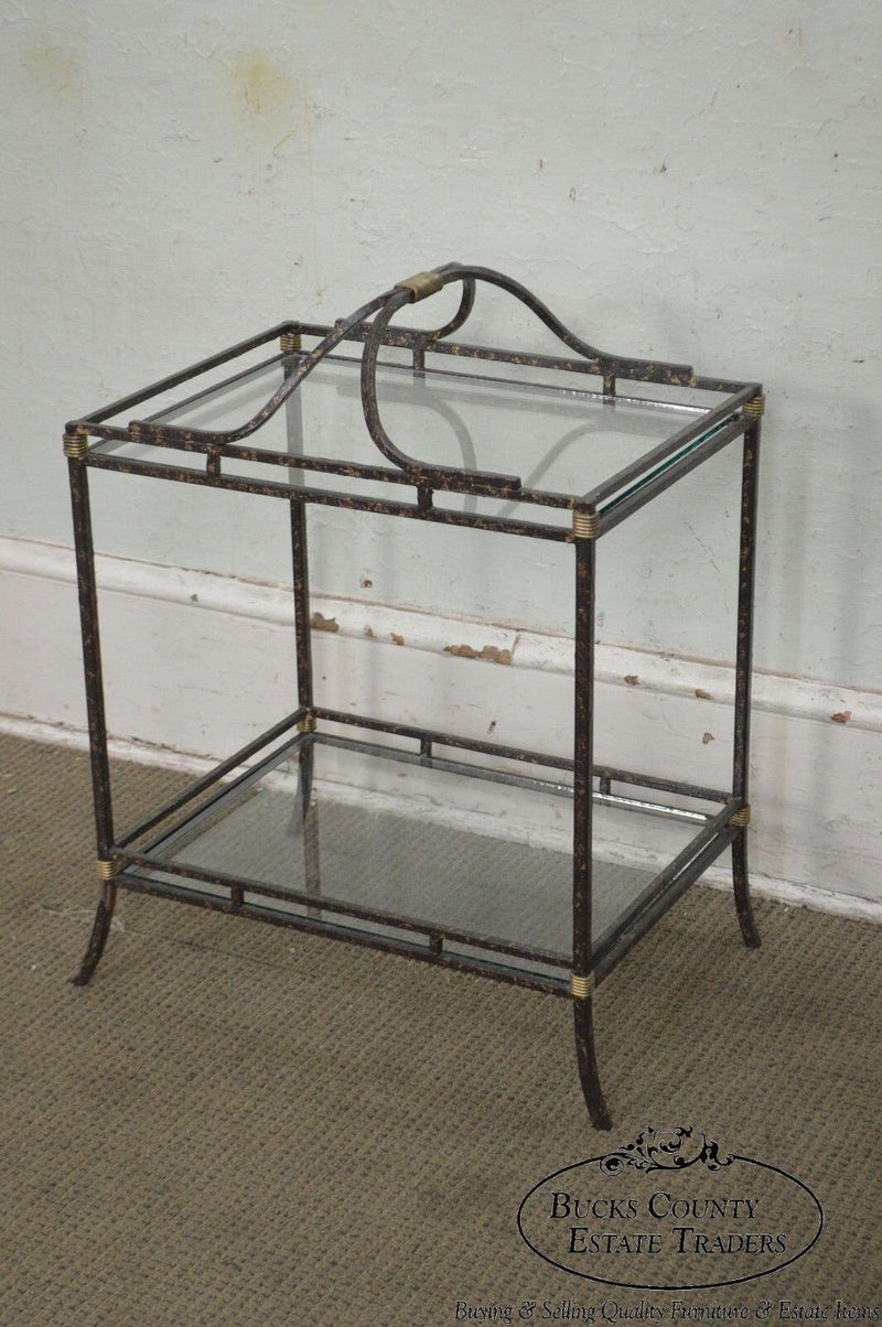 Quality Wrought Iron Glass & Brass 2 Tier Side Table Stand