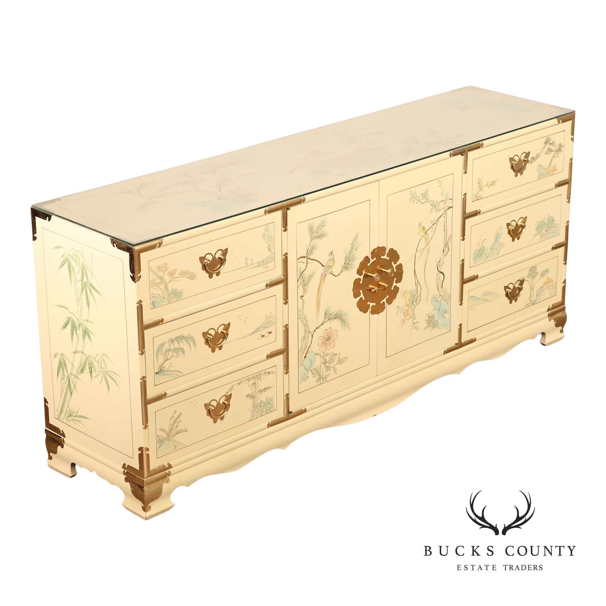Painted Chinoiserie Style Dresser With Brass Hardware