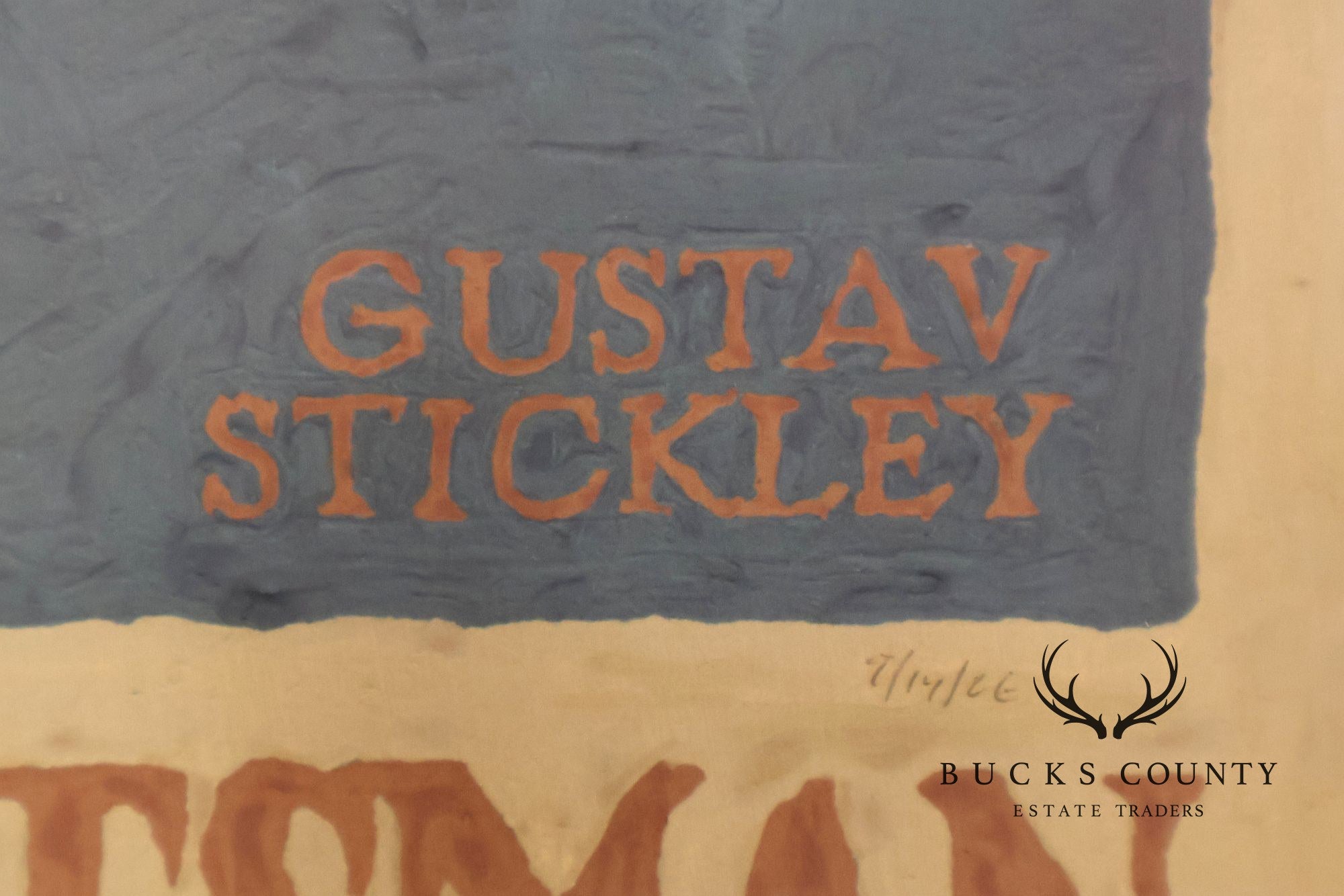 Double Matted Wood Framed Lithograph of Gustav Stickley Portrait