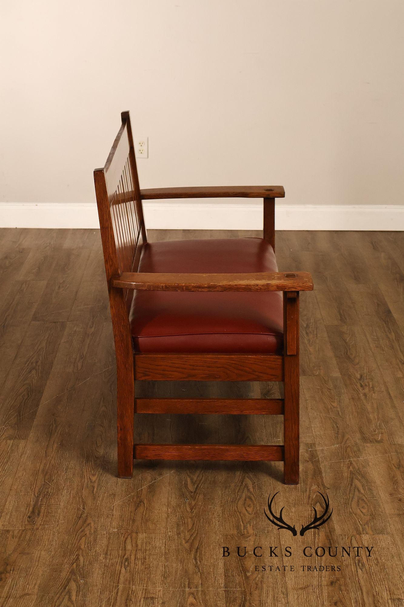 Antique L & J.G. Stickley Oak Slatted Bench