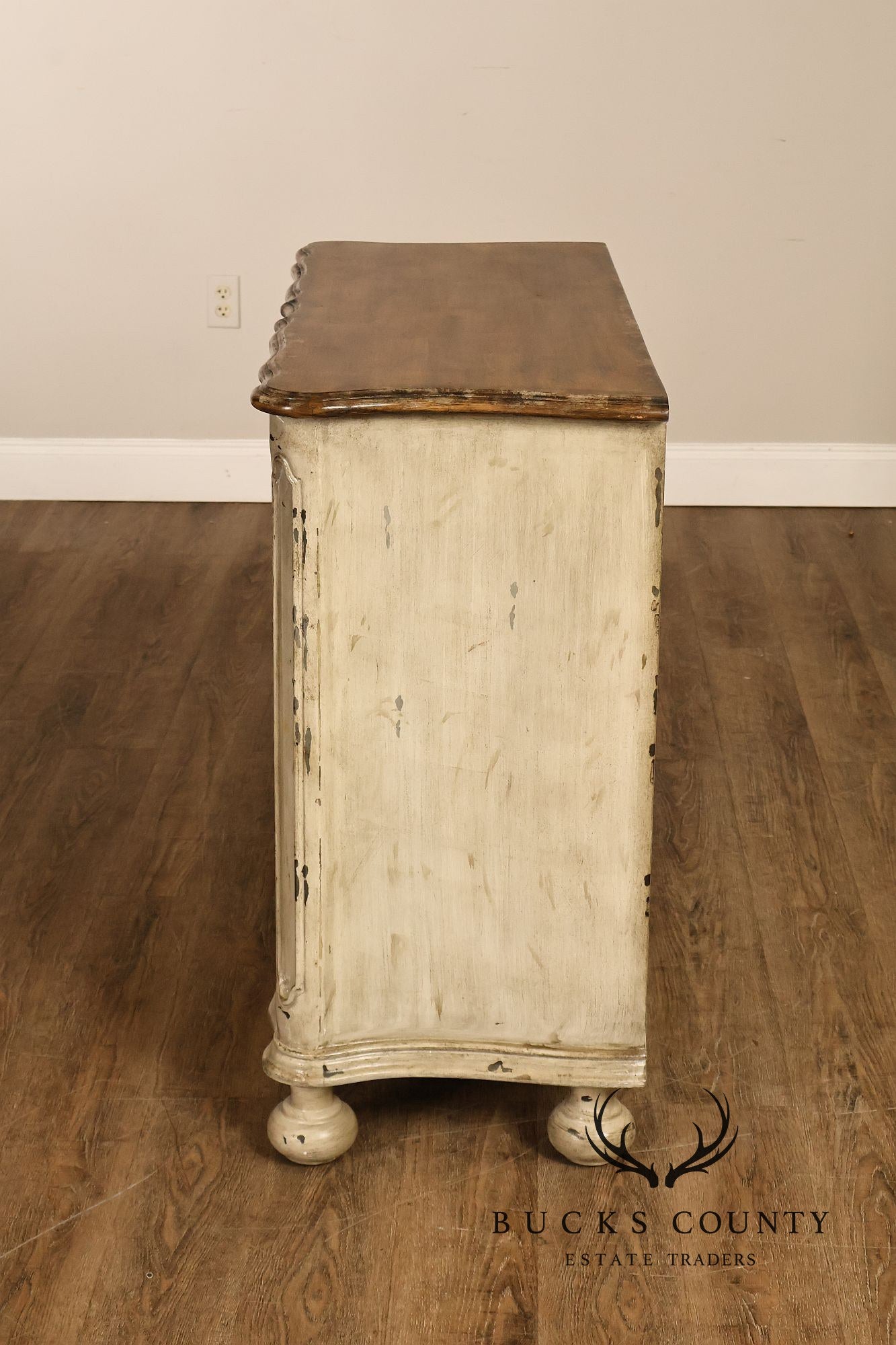 Painted Rustic European Style Three Drawer Chest With Distressed Finish