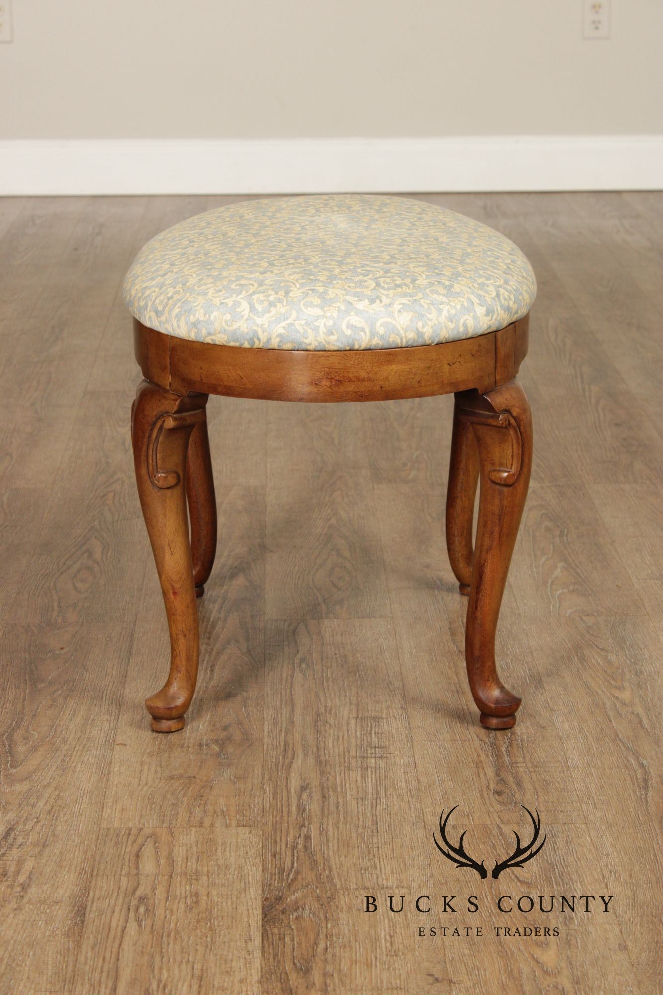 Queen Anne Style Carved Mahogany Vanity Stool
