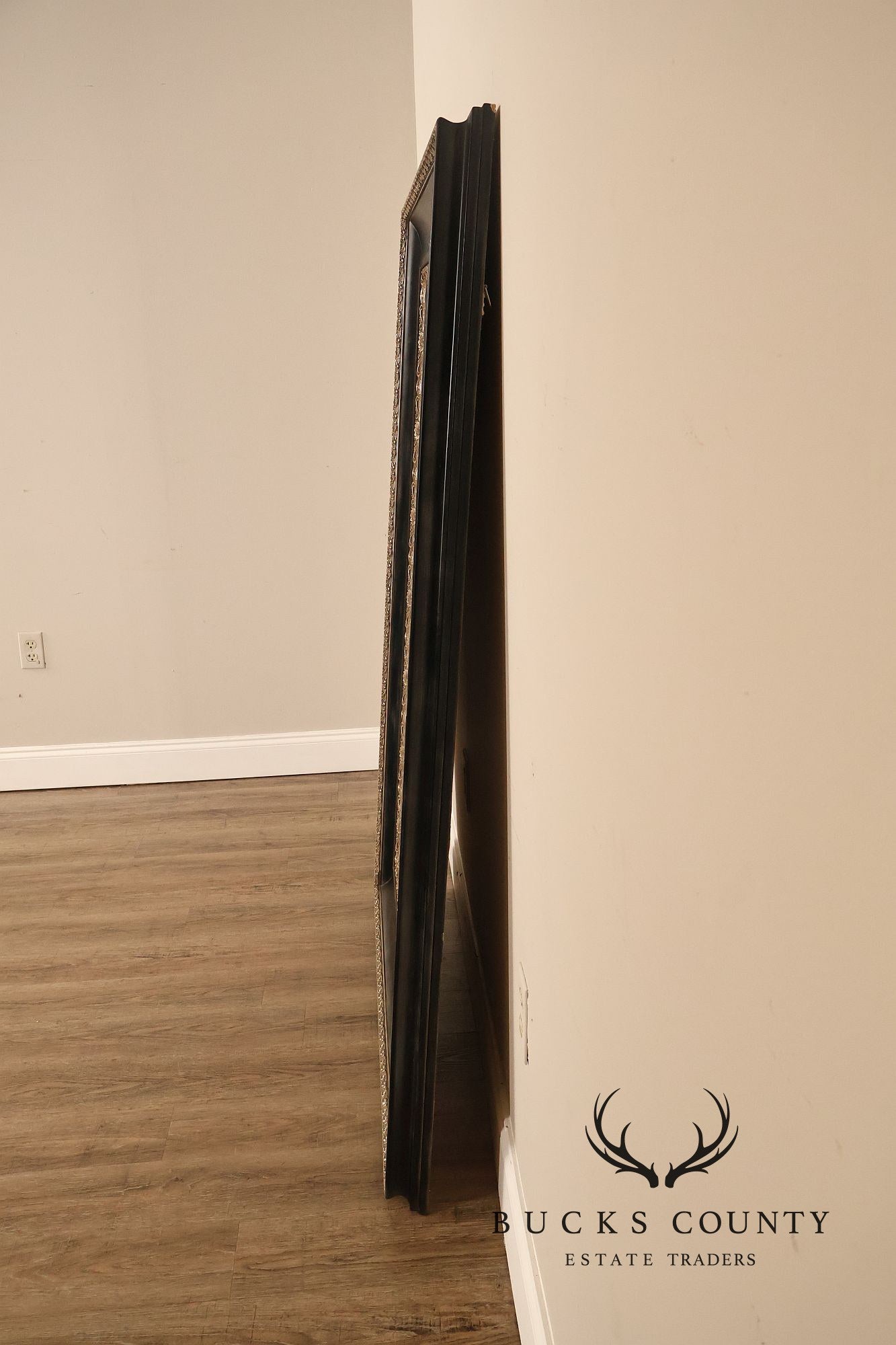 Large Black And Silver Beveled Wall Mirror