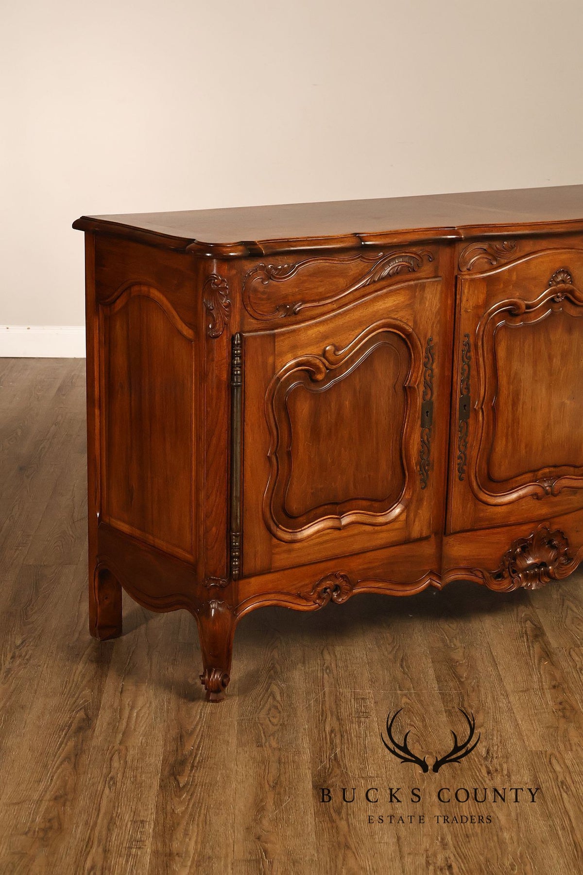 French Provincial Style Carved Fruitwood Three Door Sideboard