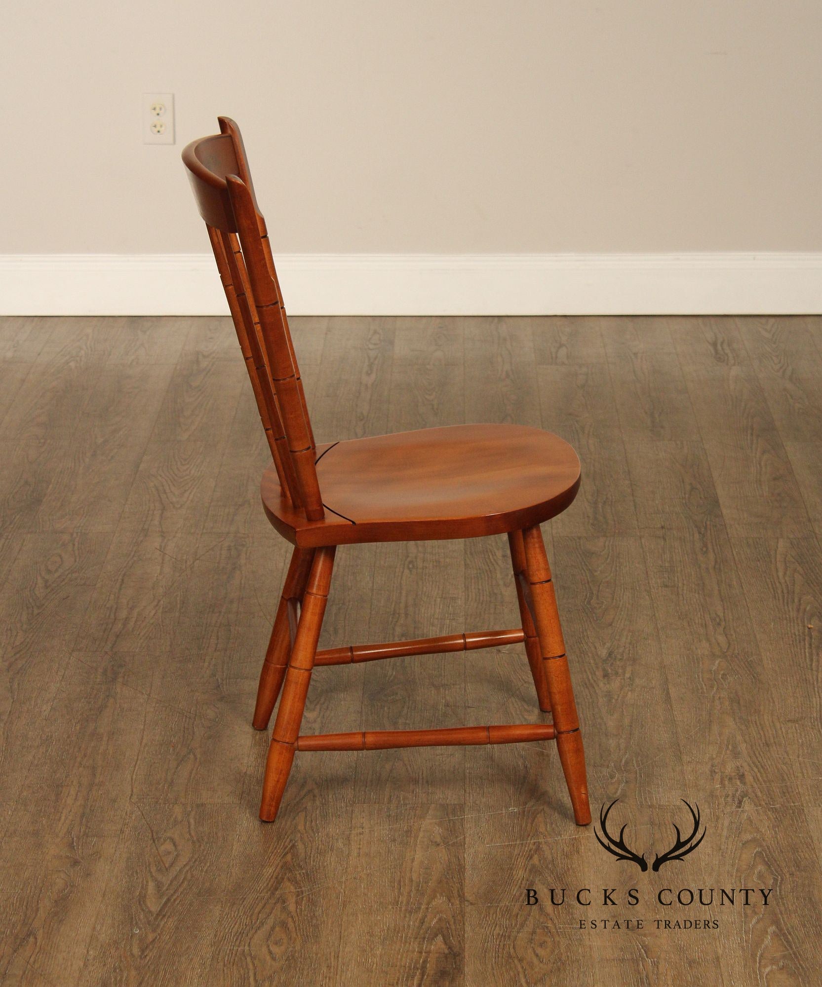 L. Hitchcock Set Of Four Stenciled Spindle Back Dining Chairs