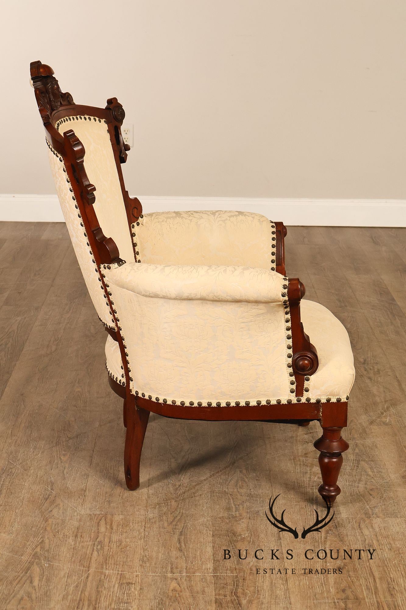 Antique Victorian Carved Walnut Parlor Armchair