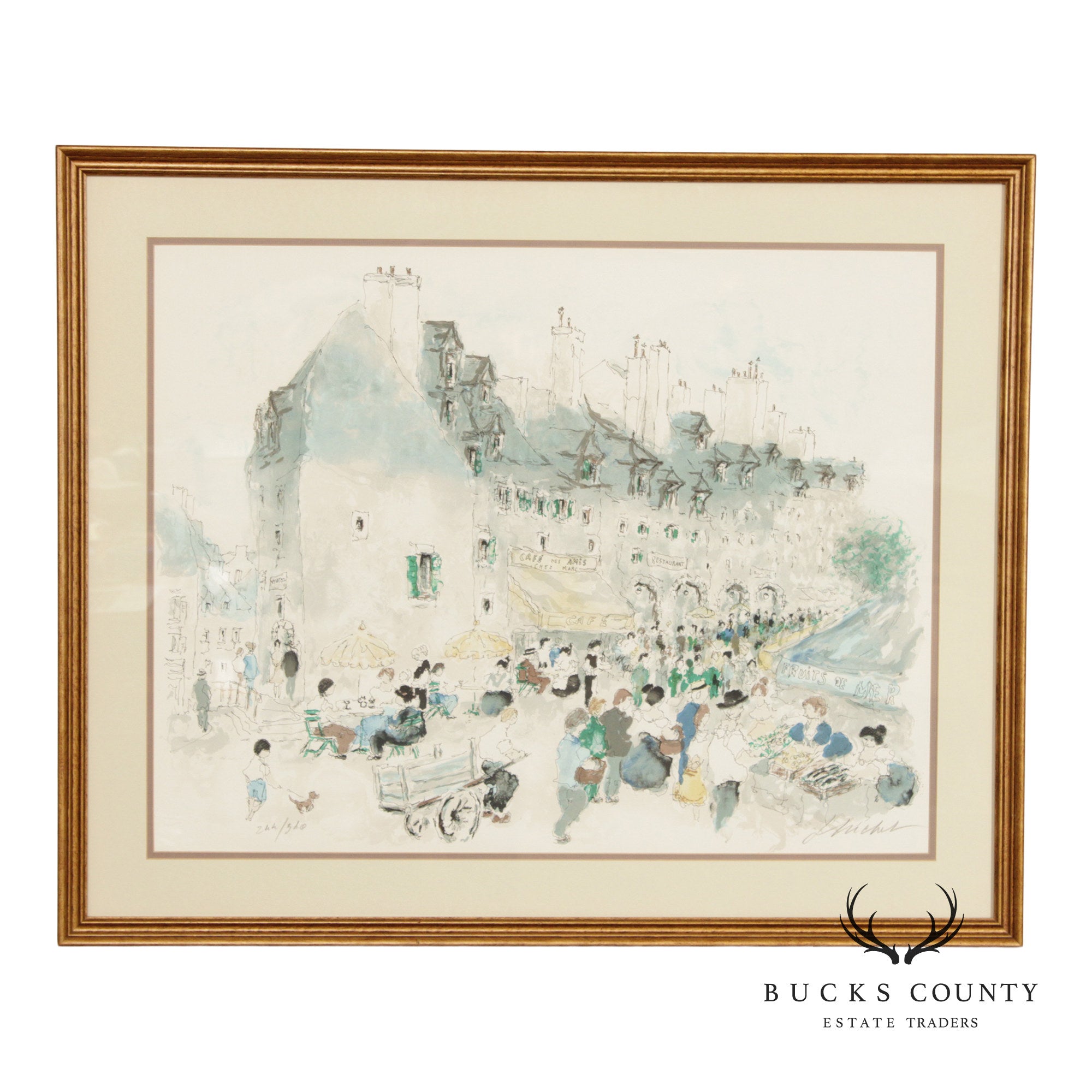 Urbain Huchet Numbered Lithograph, 'Café Des Amis'