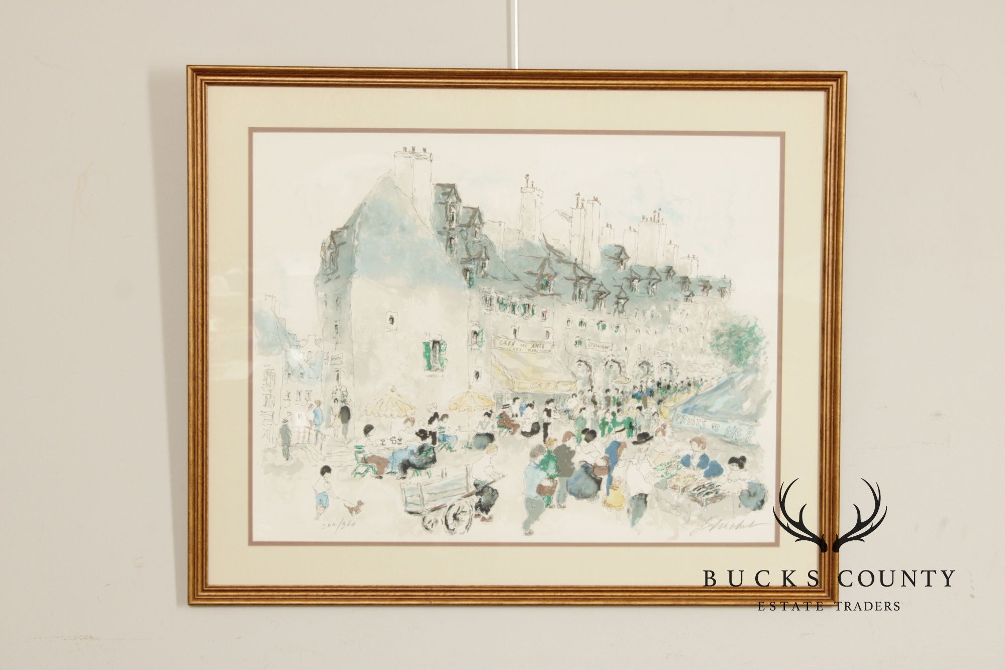 Urbain Huchet Numbered Lithograph, 'Café Des Amis'