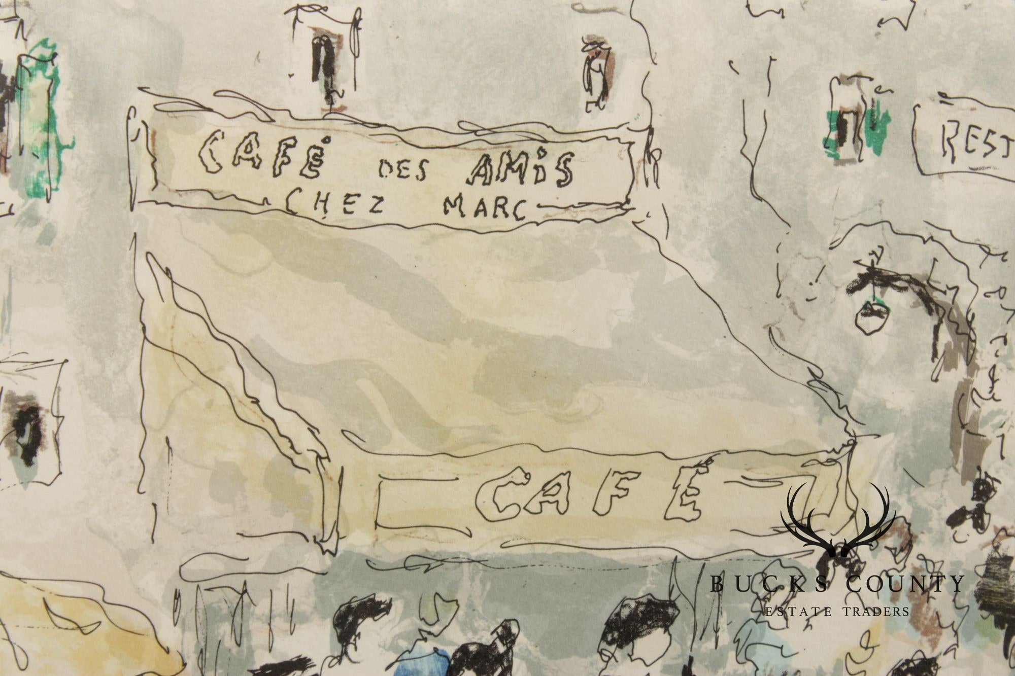Urbain Huchet Numbered Lithograph, 'Café Des Amis'