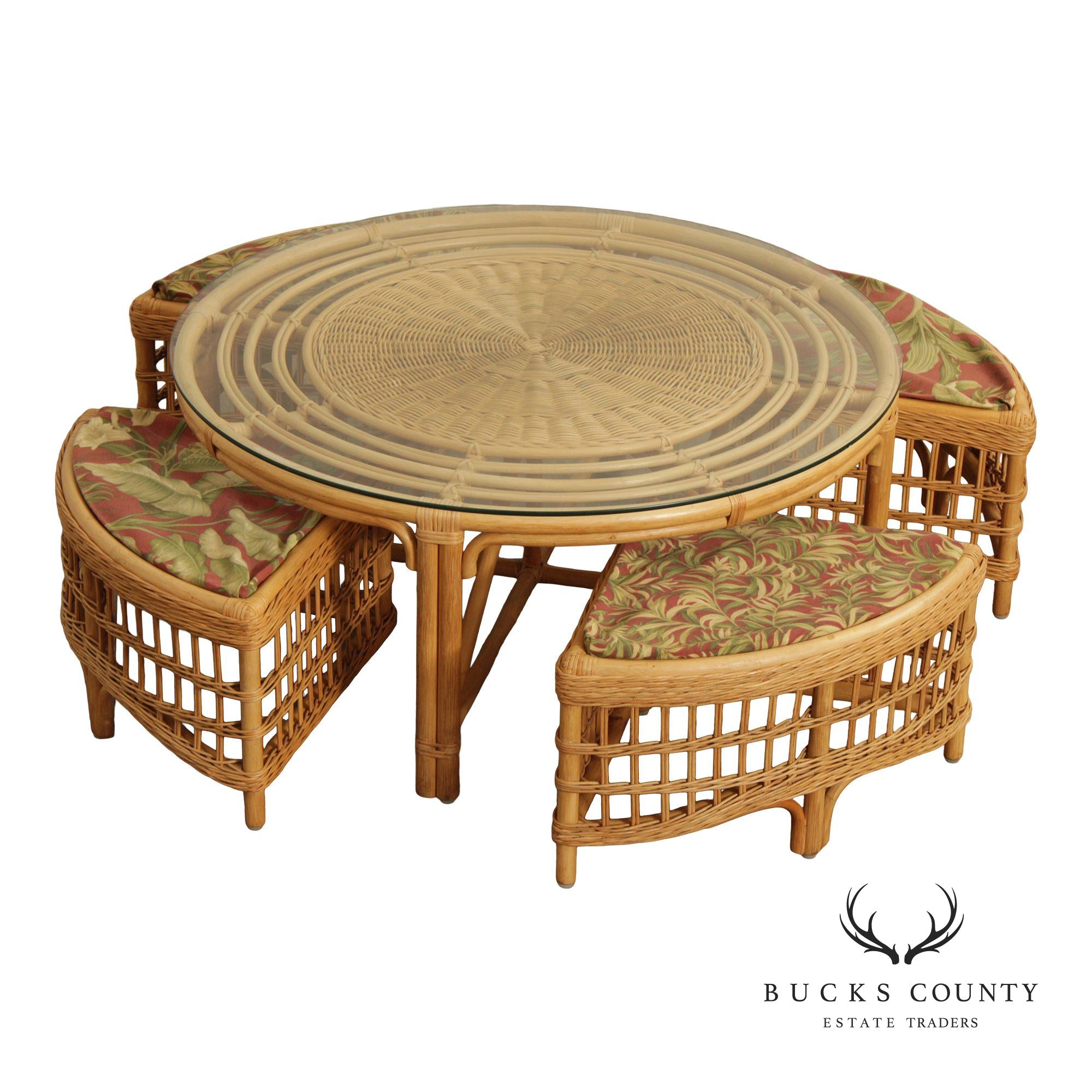 Braxton Culler Raffles Collection Rattan Coffee Table with Stools