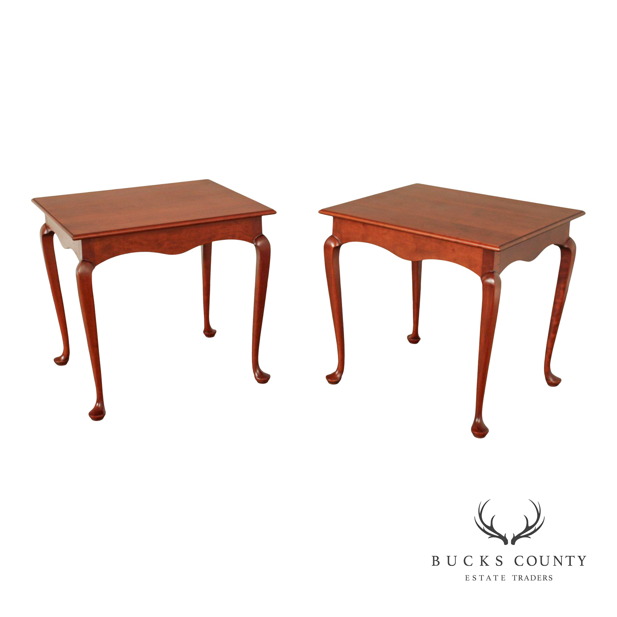 Queen Anne Style Bench Made Pair of Cherry End Tables