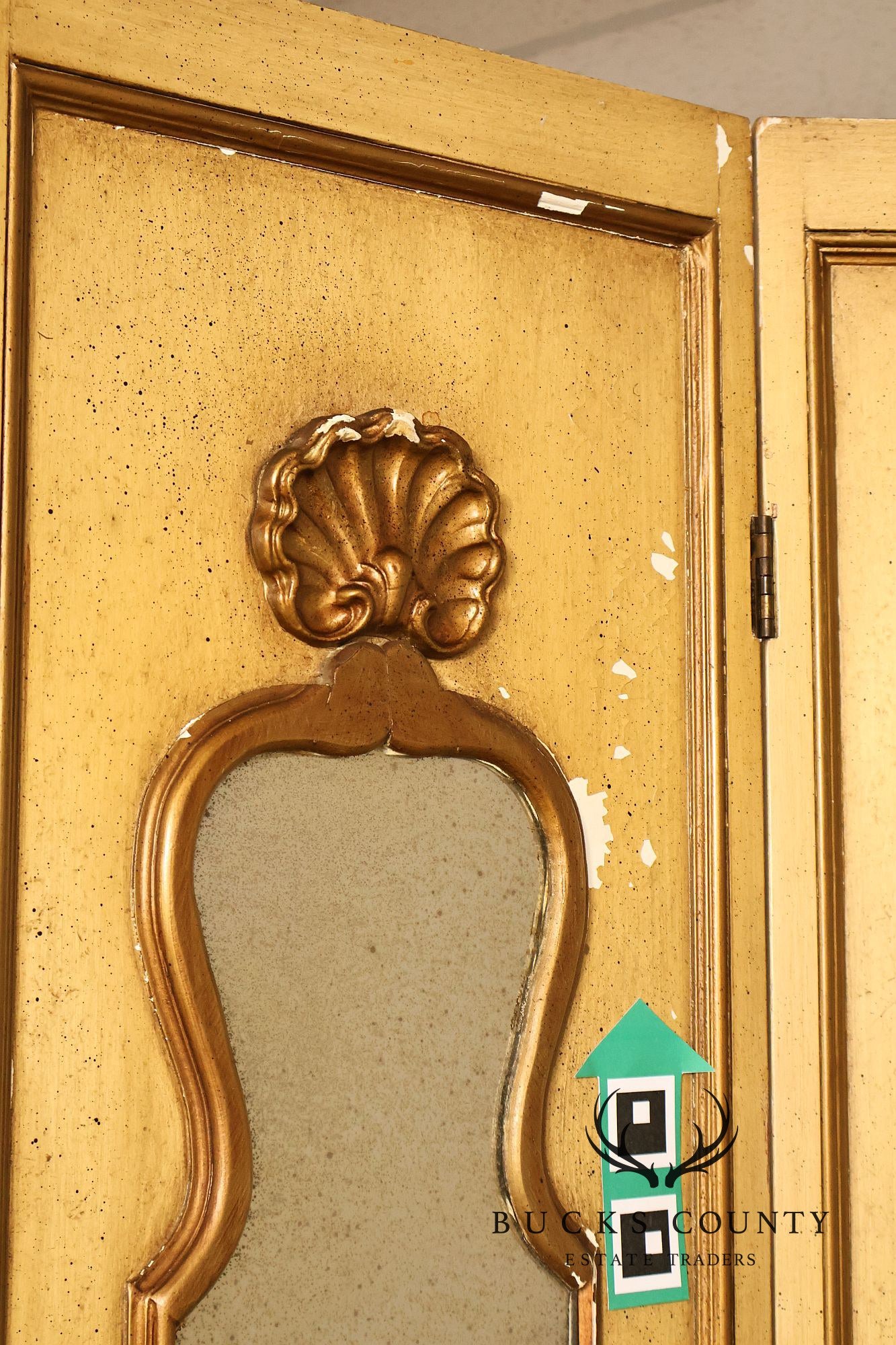 Vintage Rococo Style Painted & Mirrored Four-Panel Folding Screen