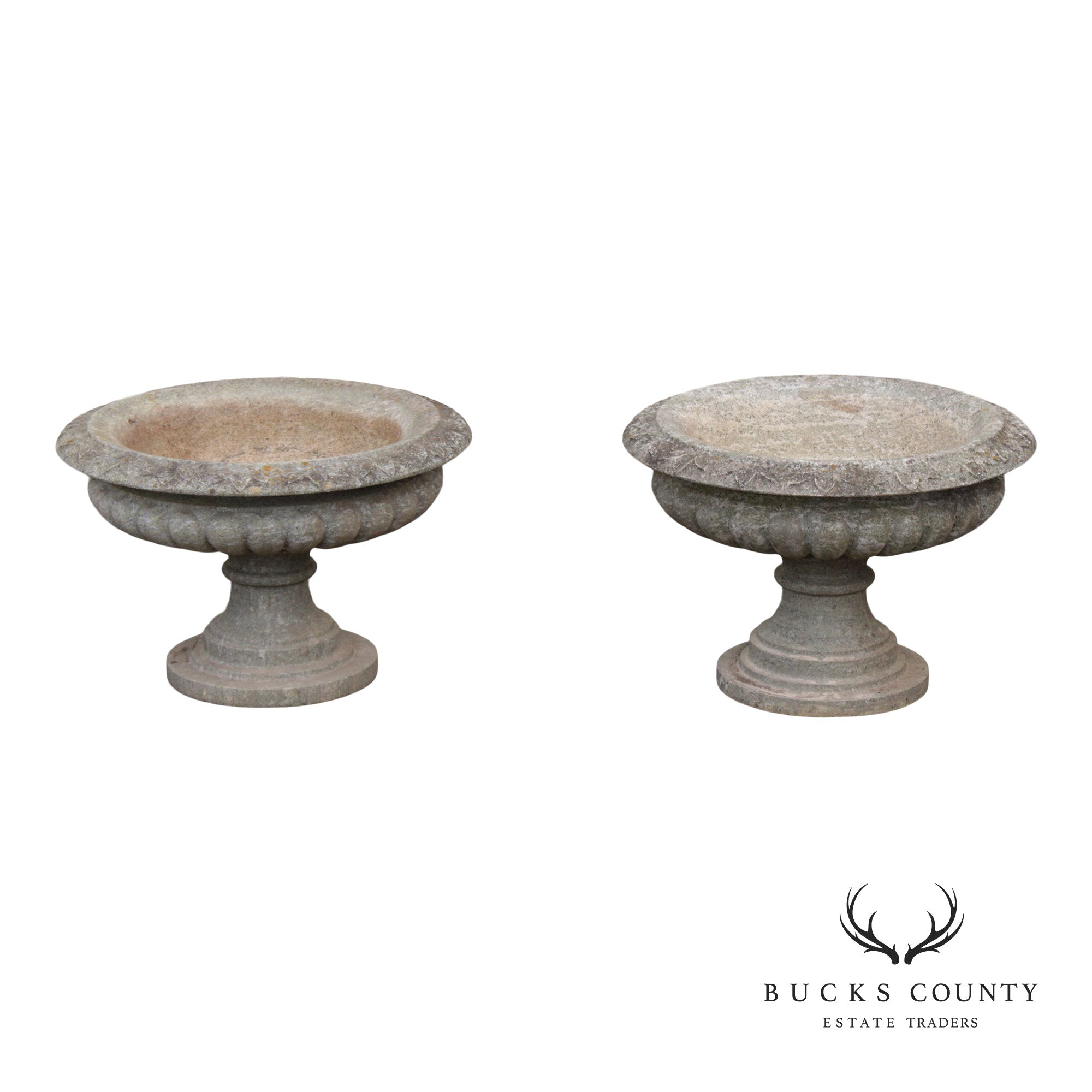 Cast Stone Vintage Pair Garden Urn Planters