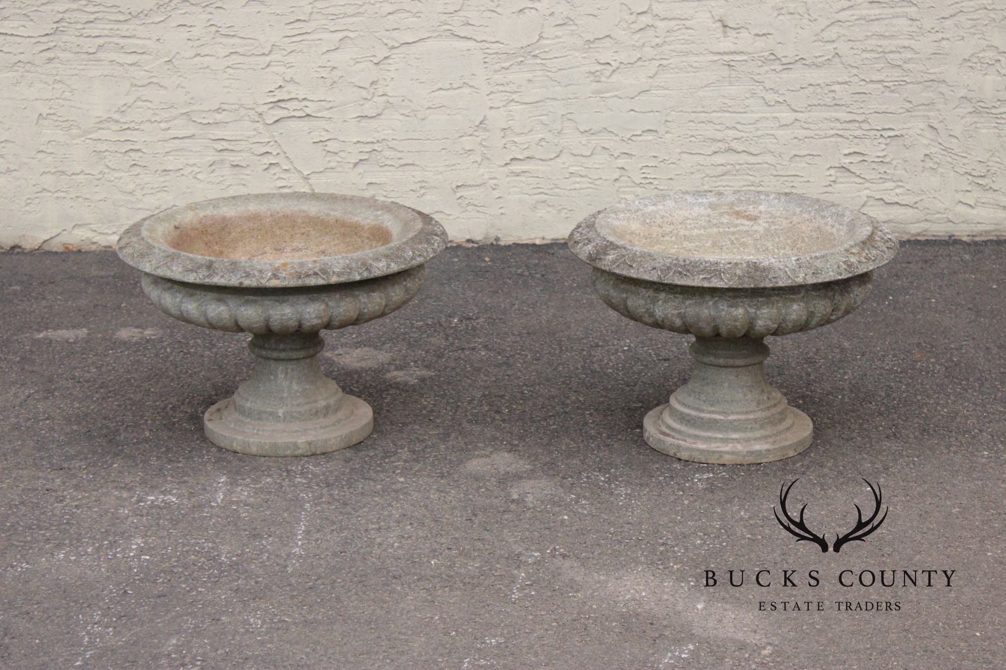 Cast Stone Vintage Pair Garden Urn Planters
