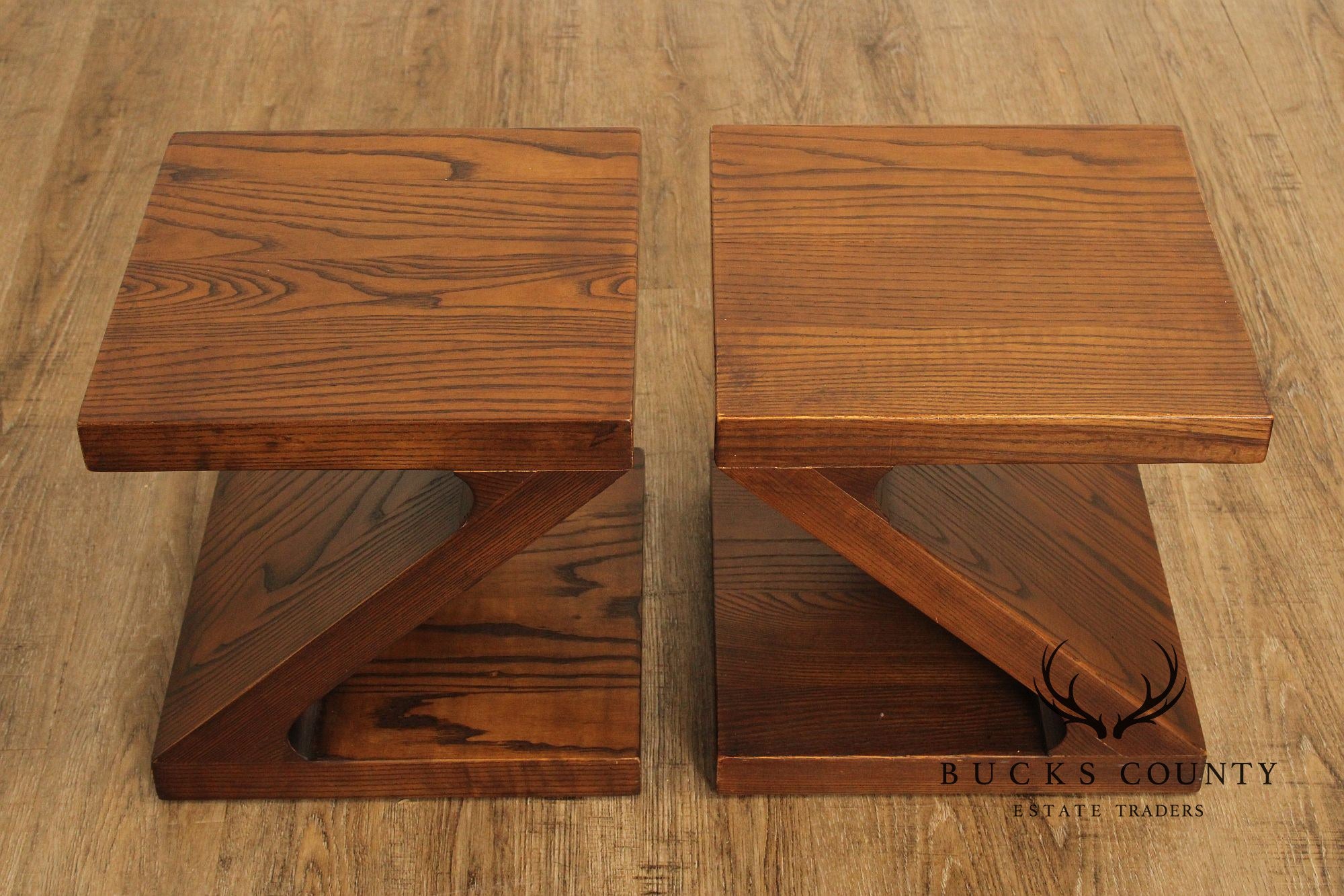 Mid Century Modern Pair of Z-Form End Tables