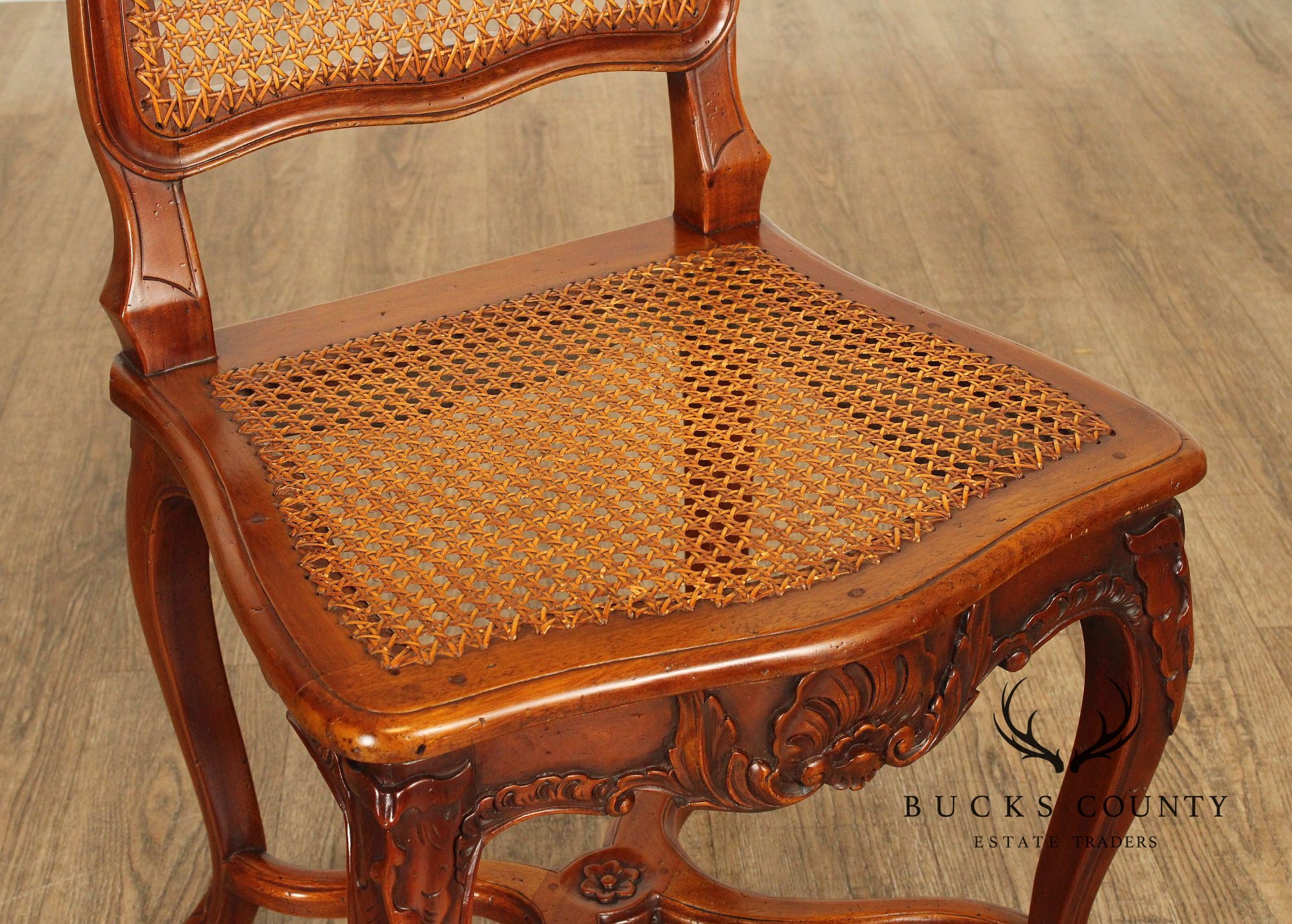 French Louis XV Style Set of Six Caned Dining Chairs