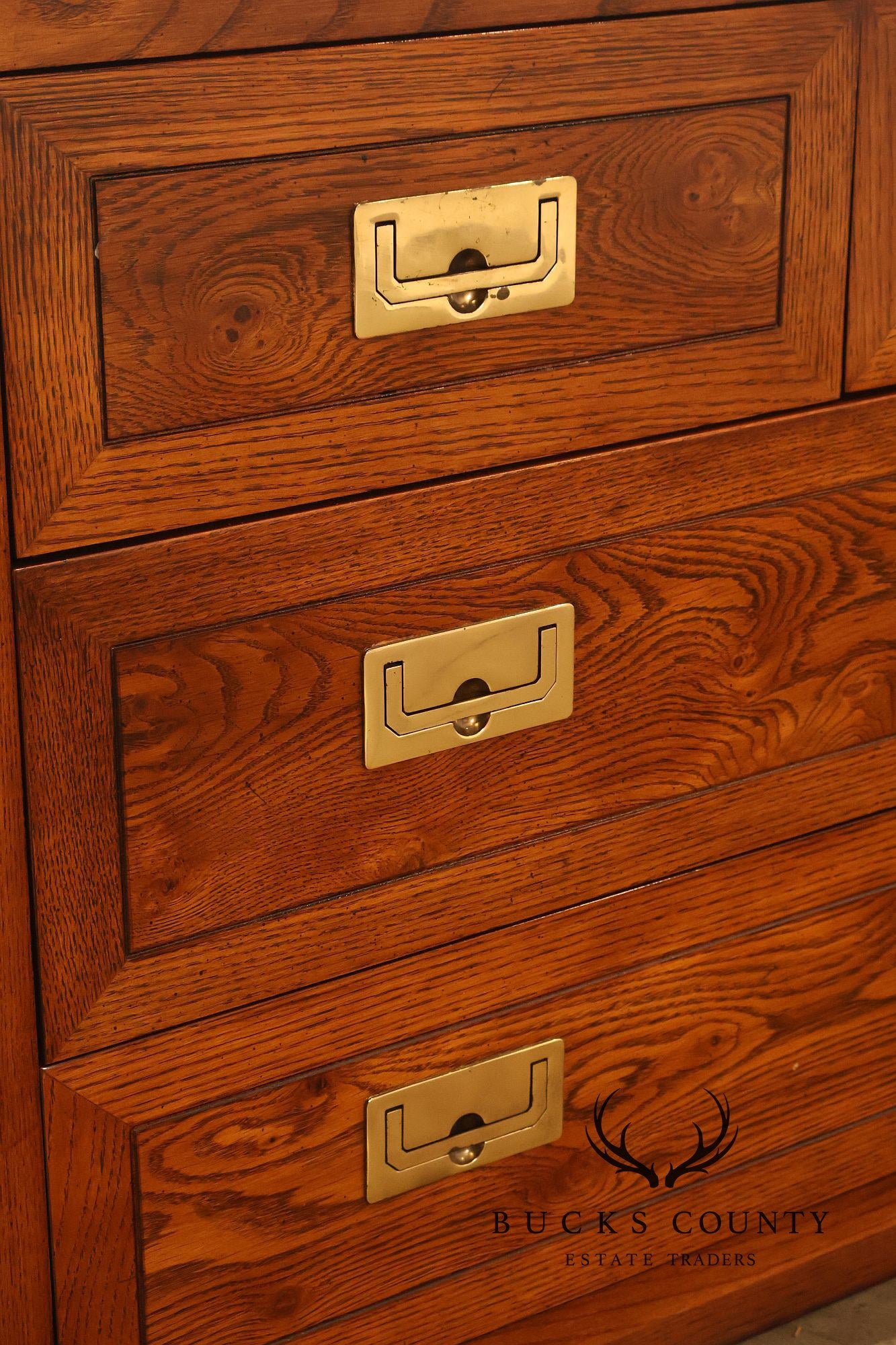 Henredon Campaign Style Oak Seven Drawer Dresser