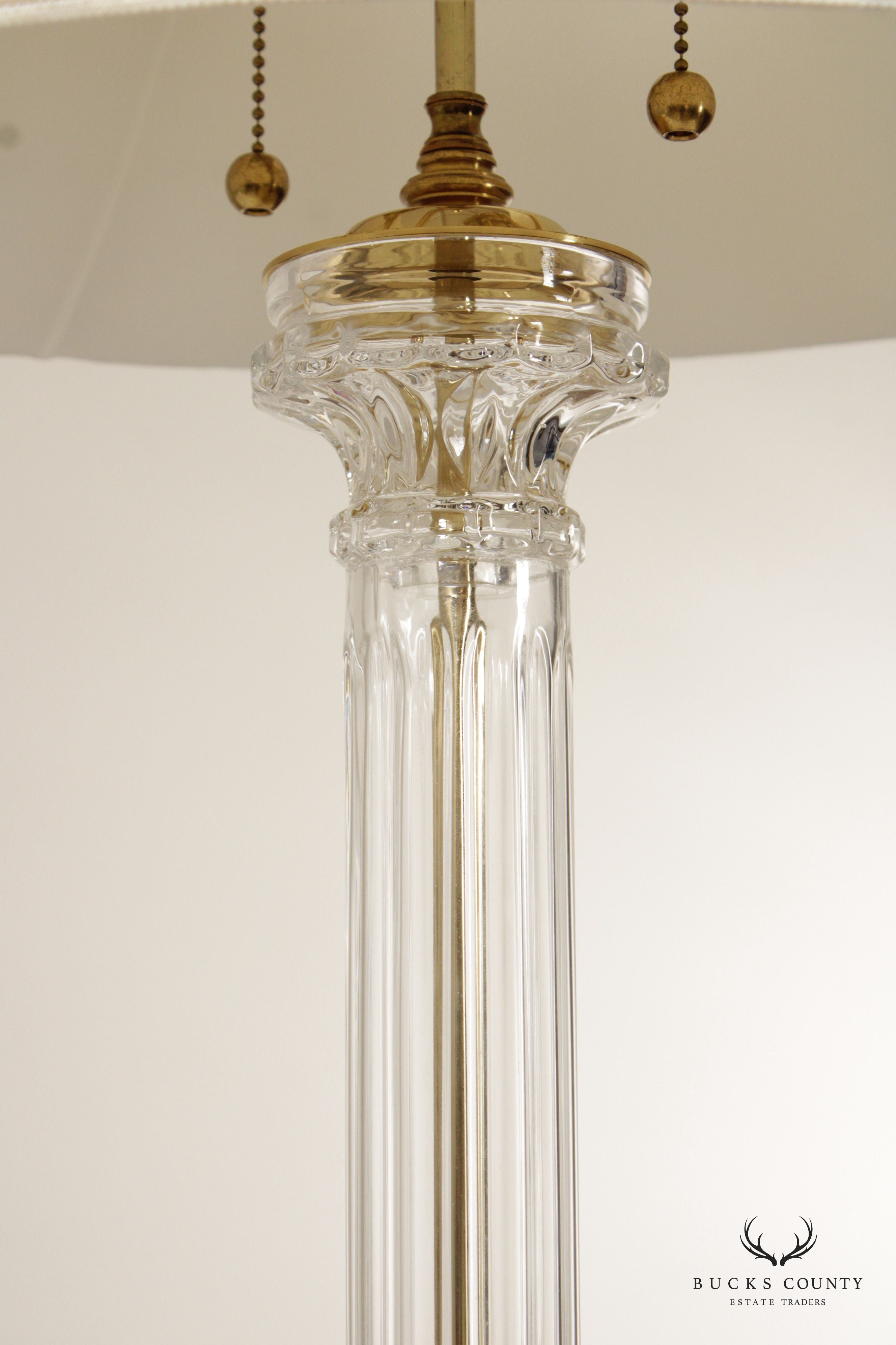 Speer Vintage Pair of Brass and Crystal Column Table Lamps