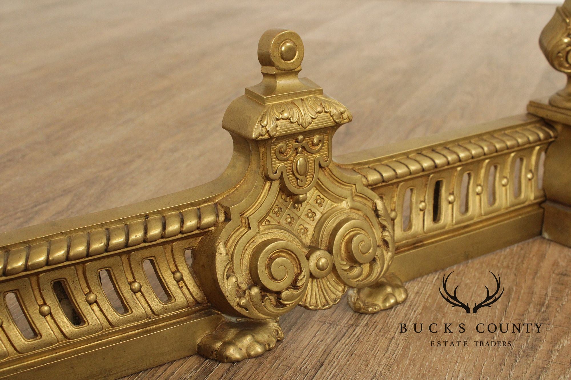 French Louis XV Style Brass Fireplace Set