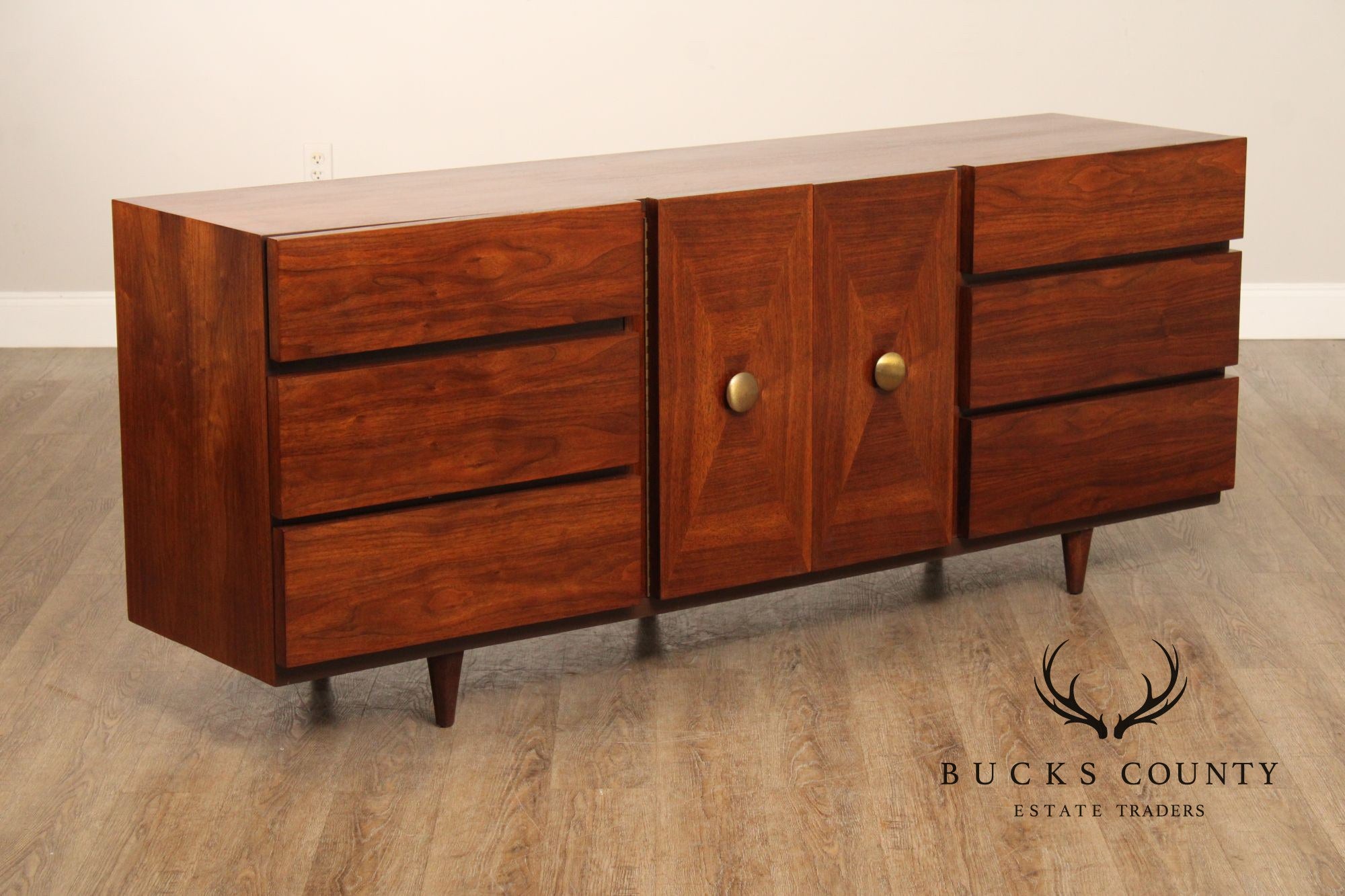 American Of Martinsville Mid-Century Modern Walnut Long Dresser