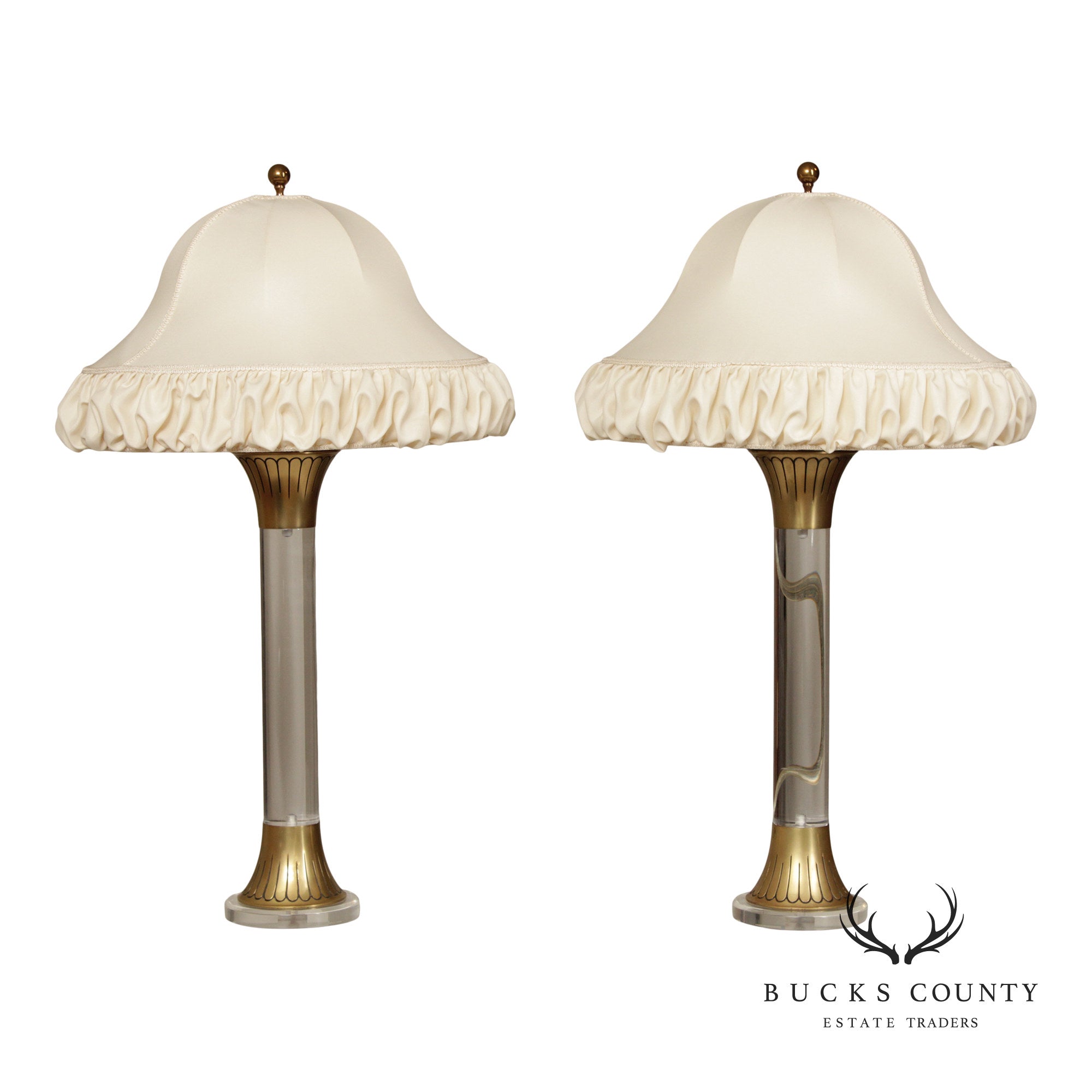 Leviton Art Deco Style Pair of Brass And Lucite Table Lamps