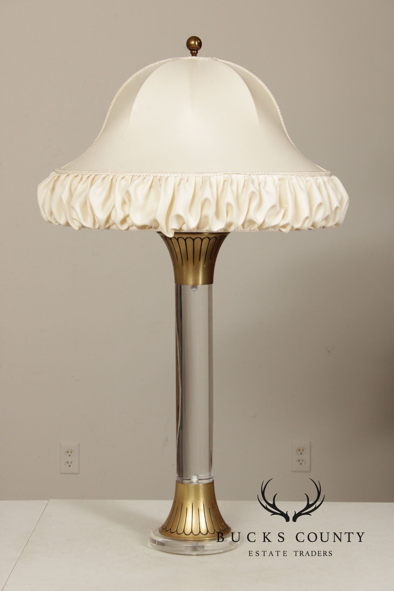 Leviton Art Deco Style Pair of Brass And Lucite Table Lamps