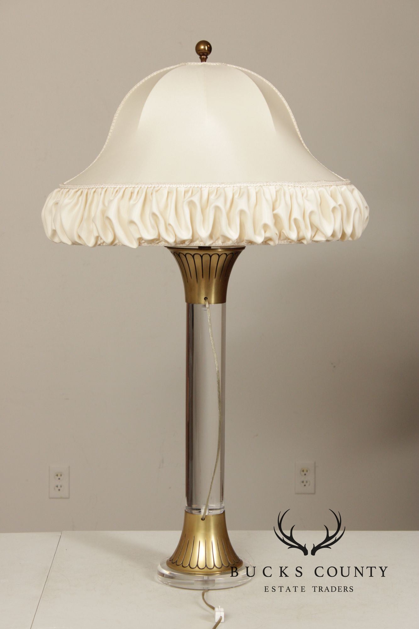 Leviton Art Deco Style Pair of Brass And Lucite Table Lamps